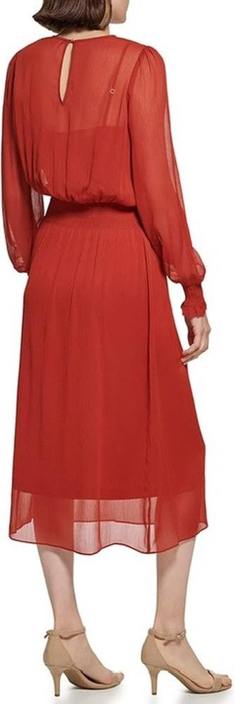 Tommy Hilfiger Tommy Hilfiger Women's Sintched Waist Midi Dress Scarlet MED Size M / US 6-8 / IT 42-44 - 11 Thumbnail