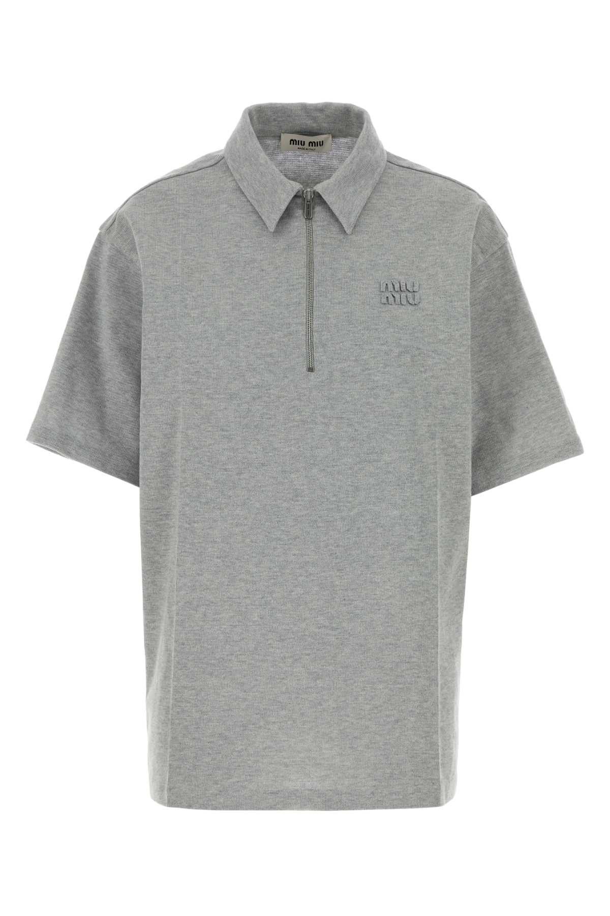 Miu Miu Grey Cotton Blend Oversize Polo Shirt Size M / US 6-8 / IT 42-44 - 1 Thumbnail