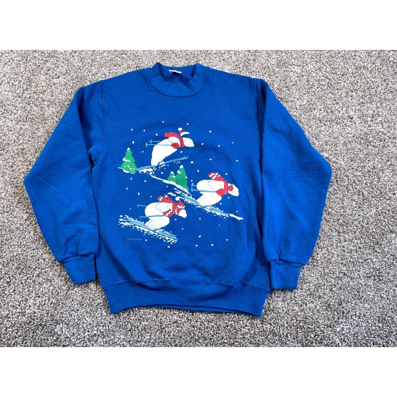 Jerzees VTG Jerzees Sweatshirt 90s Blue Adult Medium 50/50 Skiing Polar Bear Print Crew Neck Pullover Men M Retro Graphic Print Size US M / EU 48-50 / 2 - 2 Thumbnail