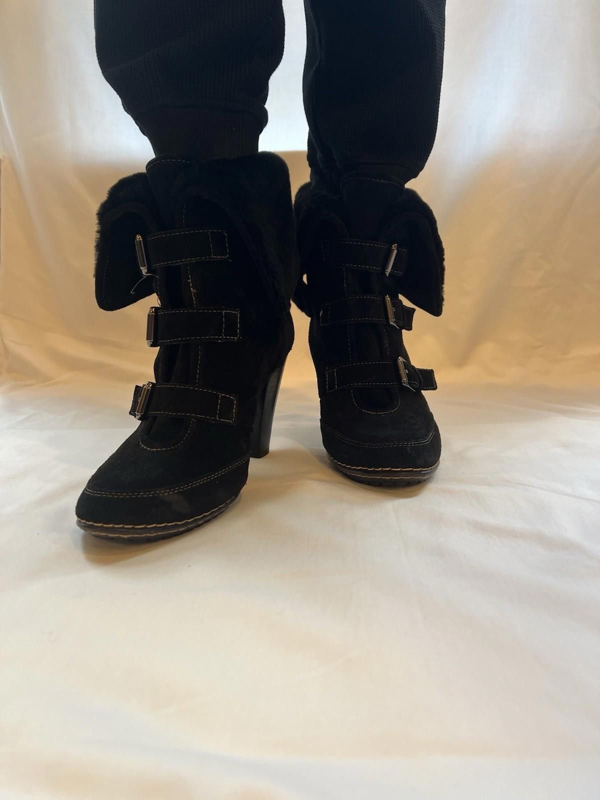 Soffe Söfft Women Black Suede Fur Lined Buckle Heel Boots Size 11 Size US 11 / IT 41 - 1 Thumbnail