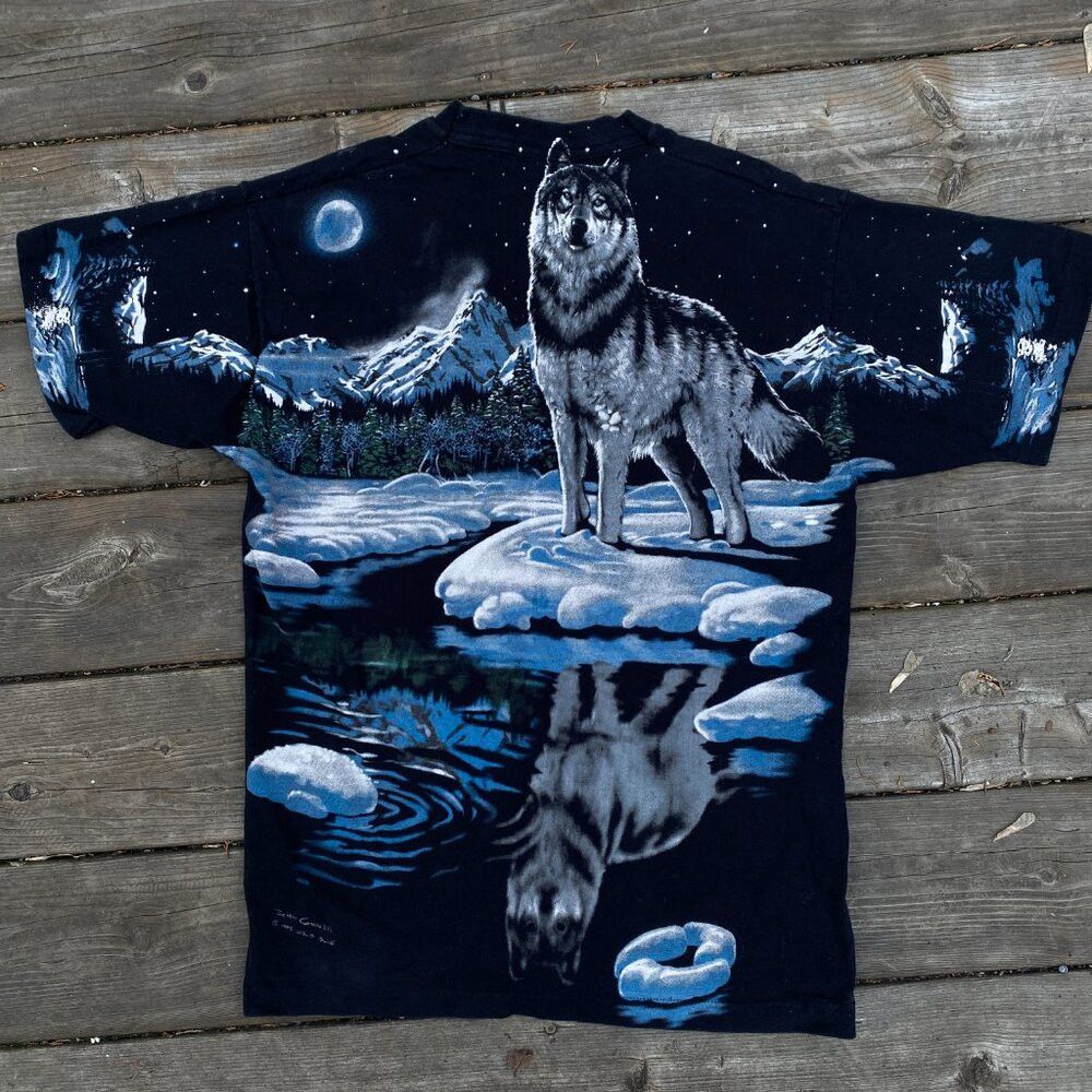 Liquid Blue × Vintage Vintage 1995 Liquid Blue T Shirt AOP Large John Connell Wolf Size US L / EU 52-54 / 3 - 7 Thumbnail