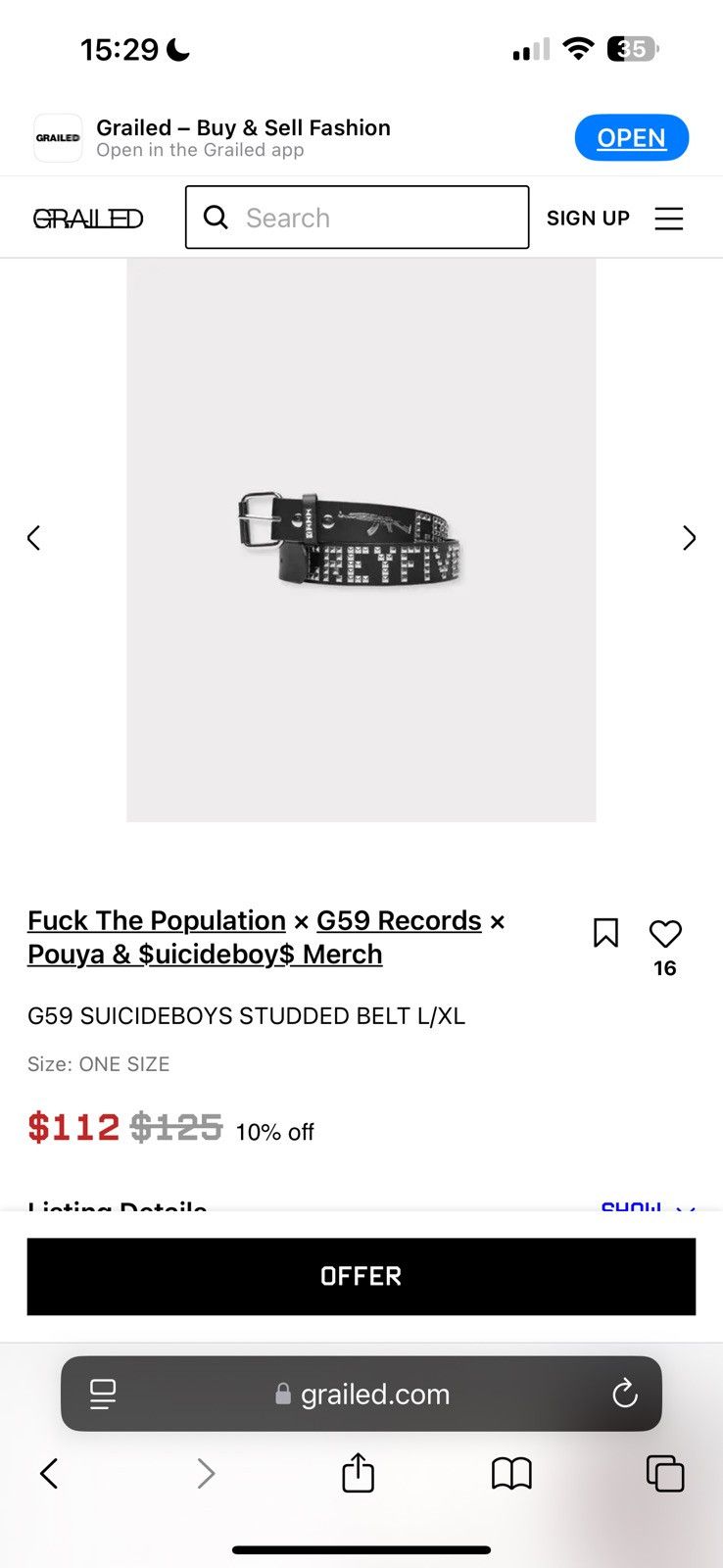 G59 Records G59 STUDDED BELT S/M Size 30 - 1 Thumbnail