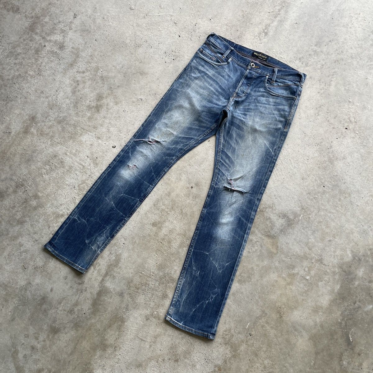 Japanese Brand × Jean × Numbers Vintage Back Number Distressed Faded Jeans Pants Denim W33 Size US 33 - 3 Thumbnail