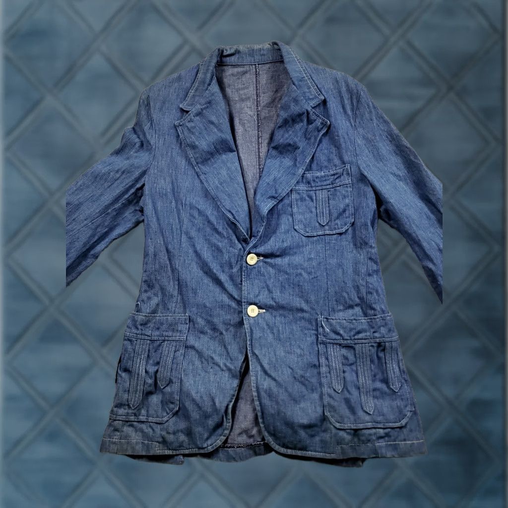 Sears VINTAGE Sears Denim Blazer Mens 36 Blue 2 Button Casual Western Workwear 70s Rockabilly Jacket Regular Length Size 36R - 1 Thumbnail