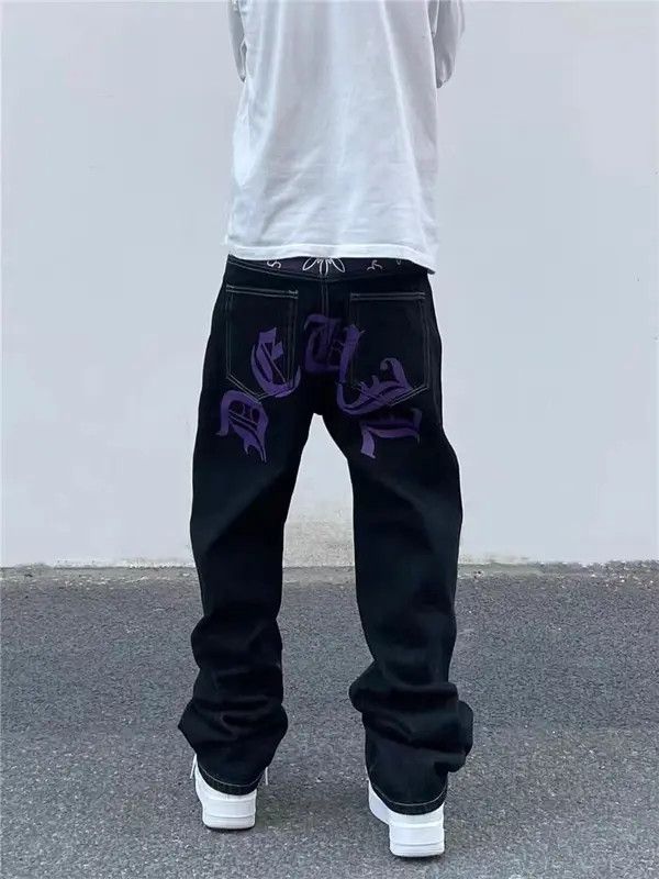 VIBE Black High Street Hip Hop Printed Wide Leg Jeans Size US 30 / EU 46 - 2 Thumbnail