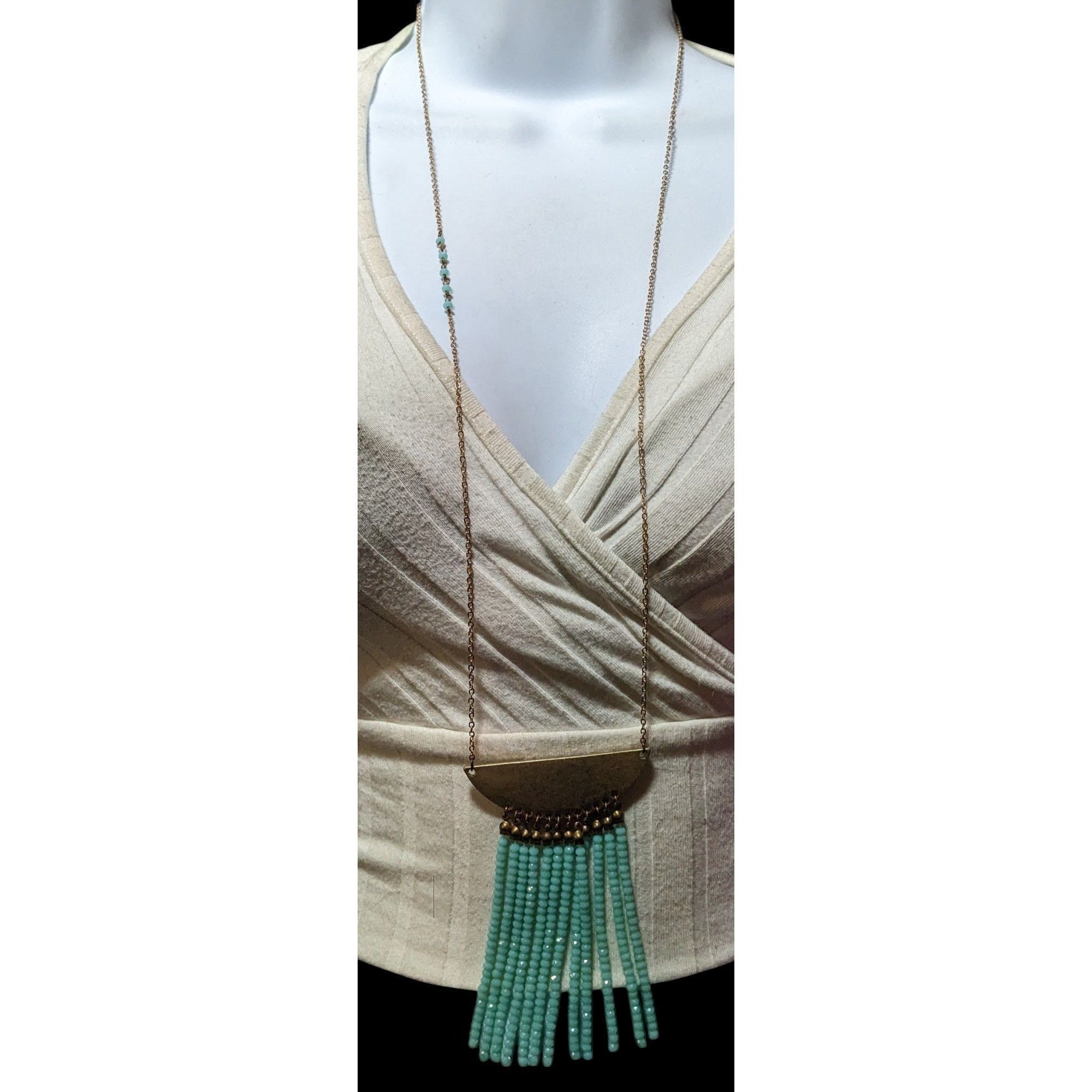 Other Jane Marie Gold Tone Blue Glass Pendant Fringe Necklace Size ONE SIZE - 7 Thumbnail