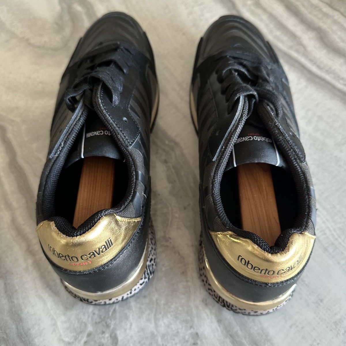 Roberto Cavalli Roberto Cavalli Sport Black Leather Fashion Sneakers Size US 11.5 / EU 44-45 - 8 Thumbnail