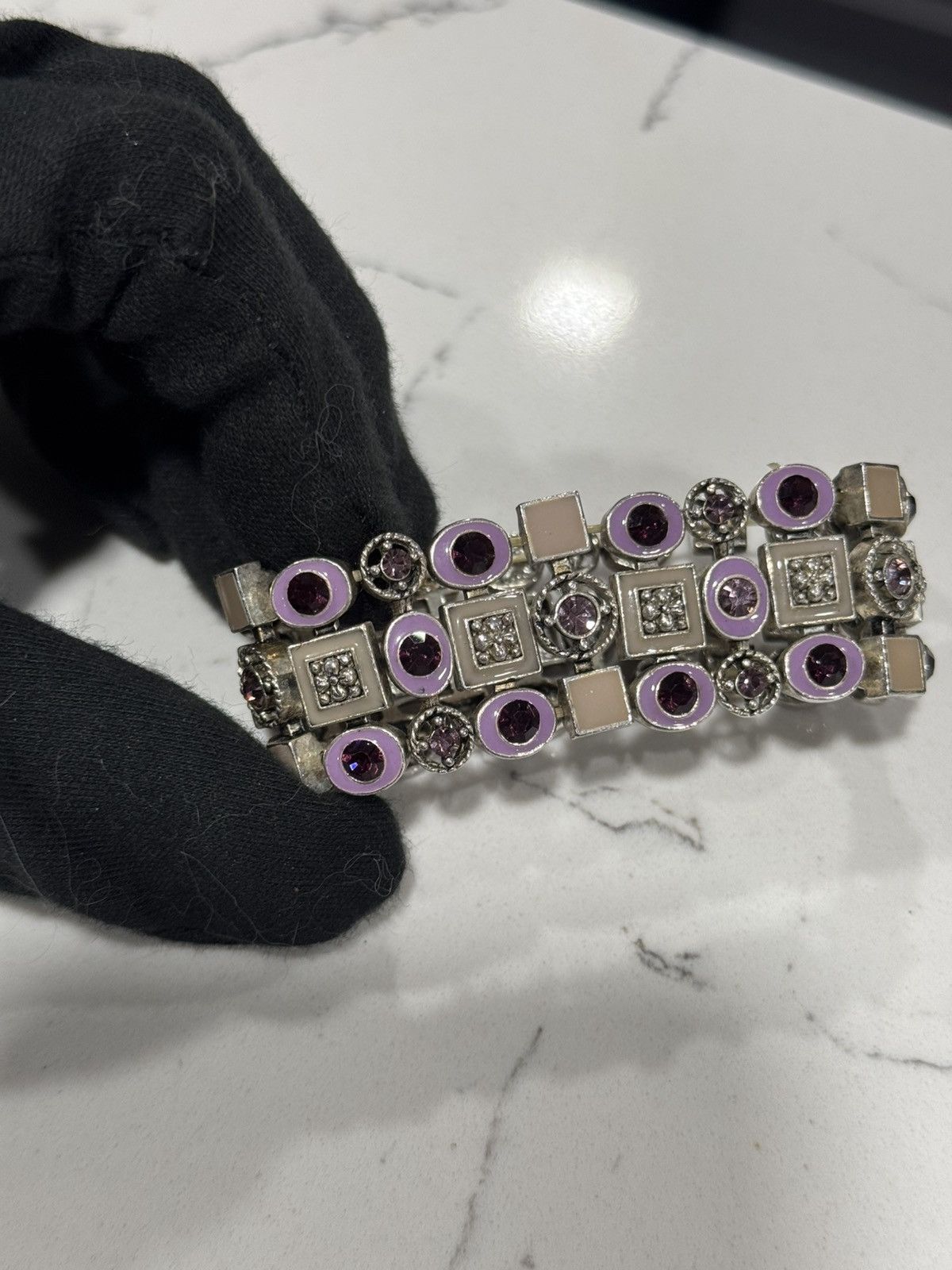 Jewelry Vintage Silver Plated Jewelry with purple enamel and stones Size ONE SIZE - 10 Thumbnail