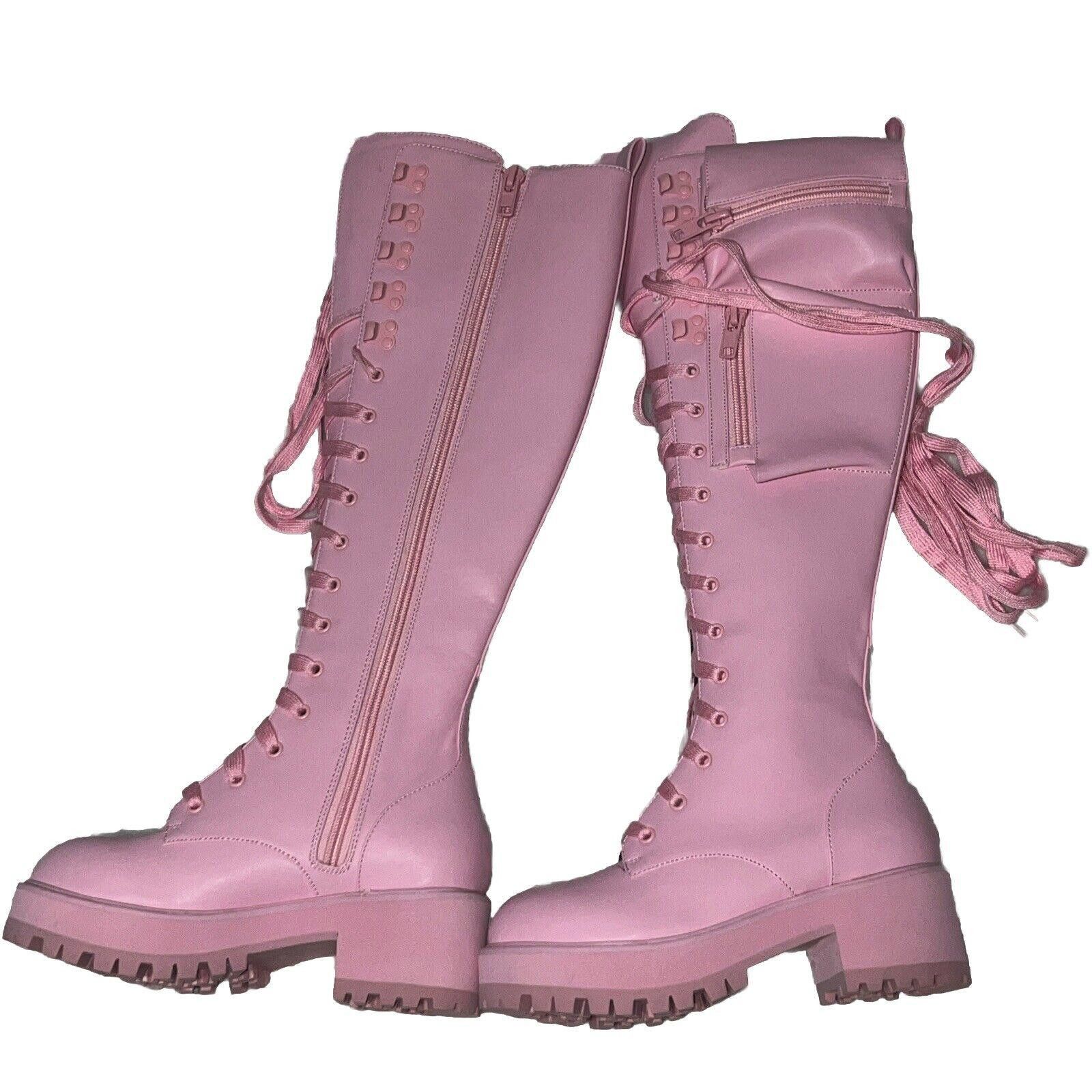 Designer Bubblegum Pink Obsidian Dolls Kill Knee-High Boots Platform Size US 5 / IT 35 - 3 Thumbnail