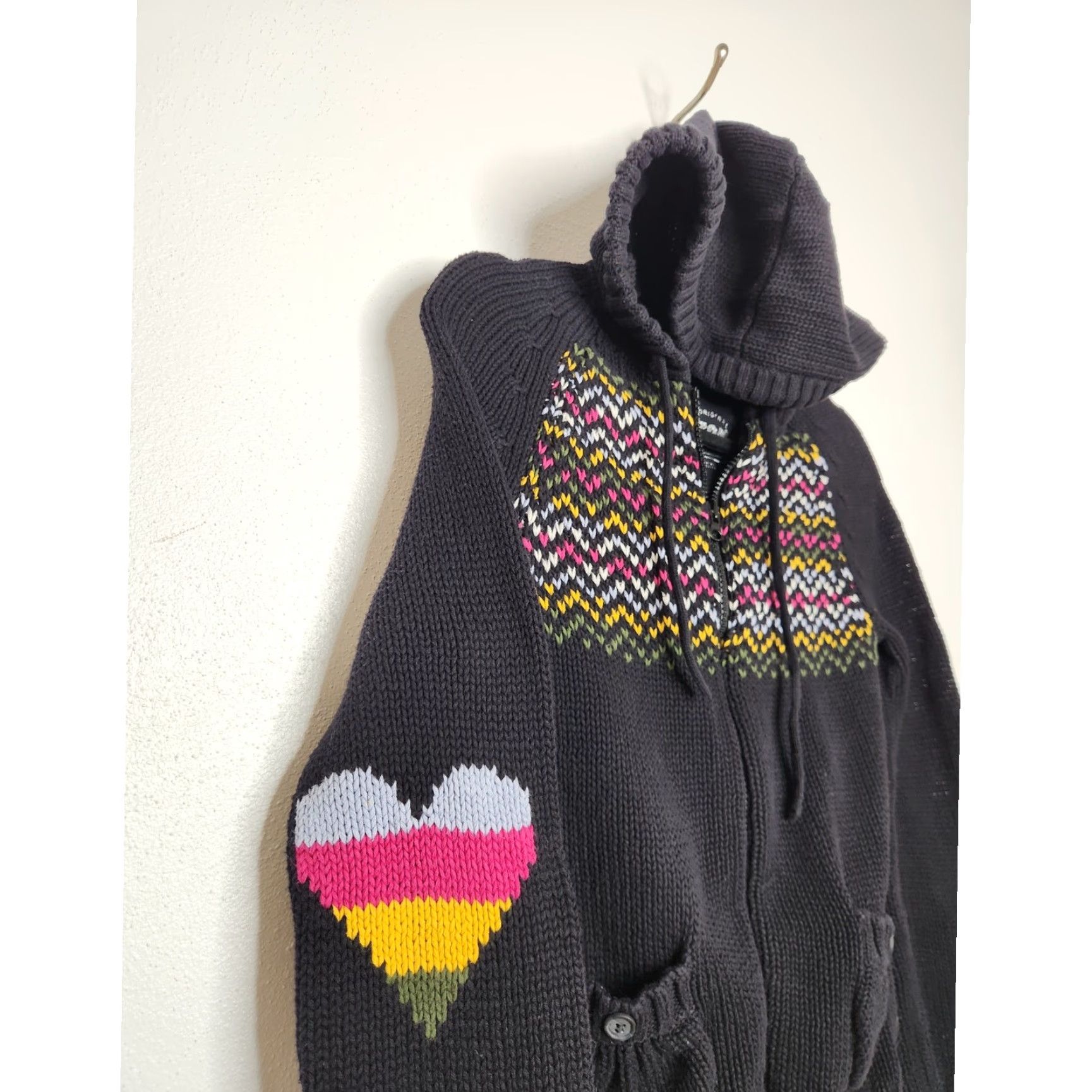 Vintage VINTAGE Arizona Hoodie Shirt Women M Black Knit Crochet Zip Hearts Y2K 90s Vintage style Size M / US 6-8 / IT 42-44 - 4 Thumbnail
