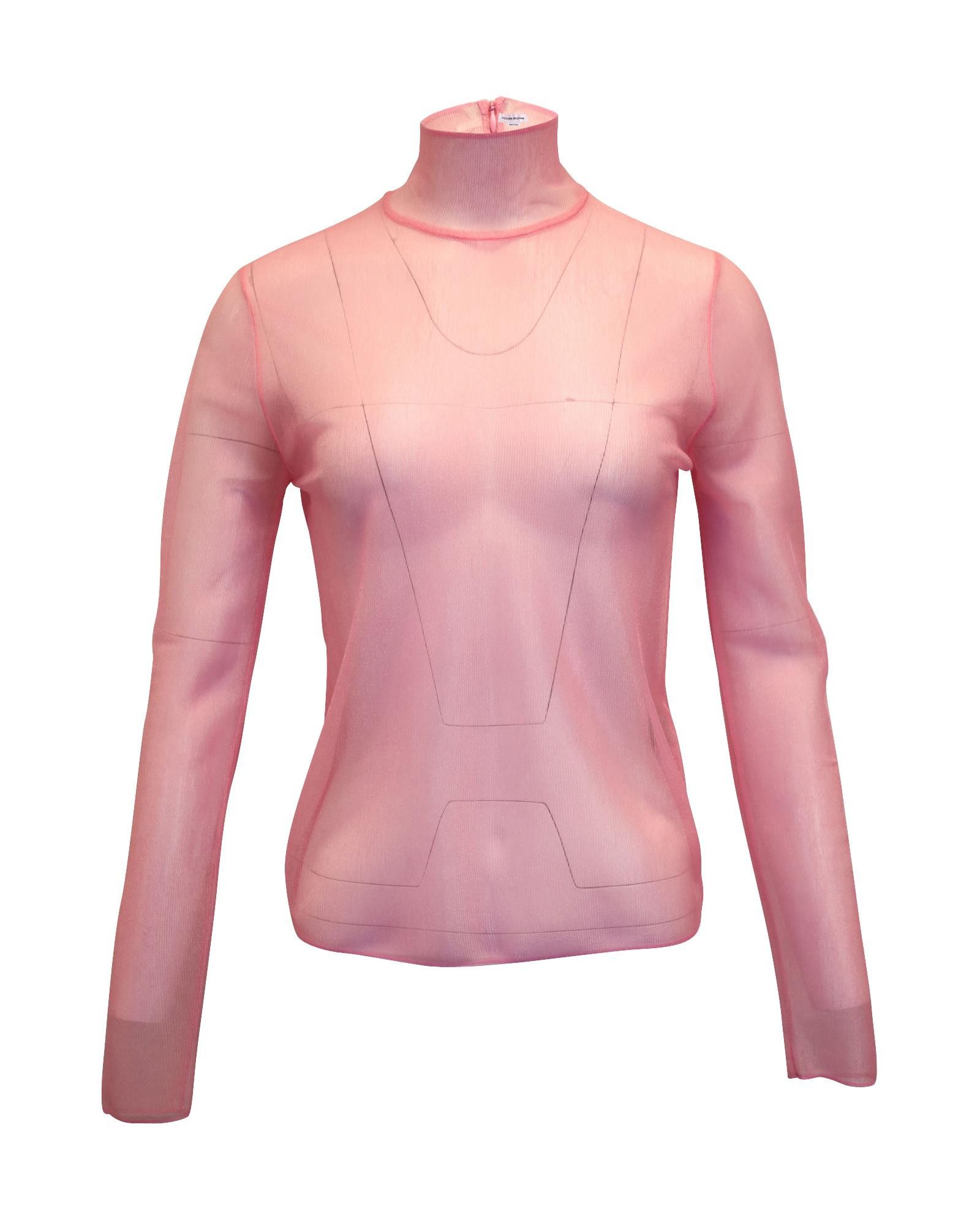 image of Sheer Mock-Neck Top In Pink Polyester By Victoria Beckham, Women's (Size Medium)