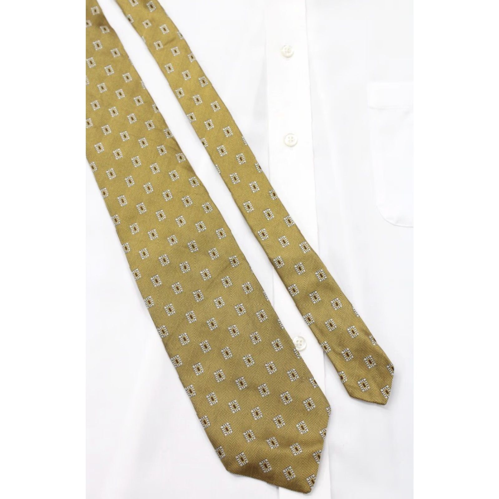 Robert Talbott Robert Talbott Silk Necktie Mens Gold Geometric Small Squares Office Stylish USA Size ONE SIZE - 5 Thumbnail