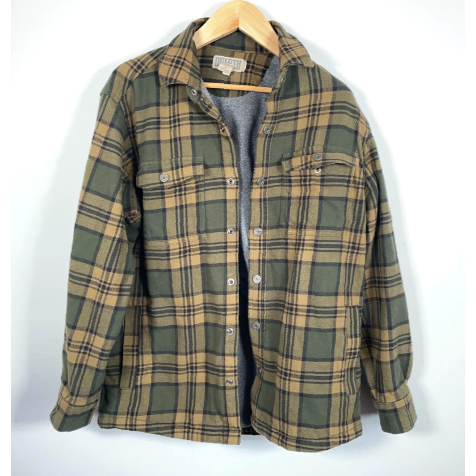 Vintage Duluth Flapjack Fleece-Lined Flannel Shirt Jacket Men Medium Green Plaid Snap Front Pockets Casual Workwear Size US M / EU 48-50 / 2 - 2 Thumbnail