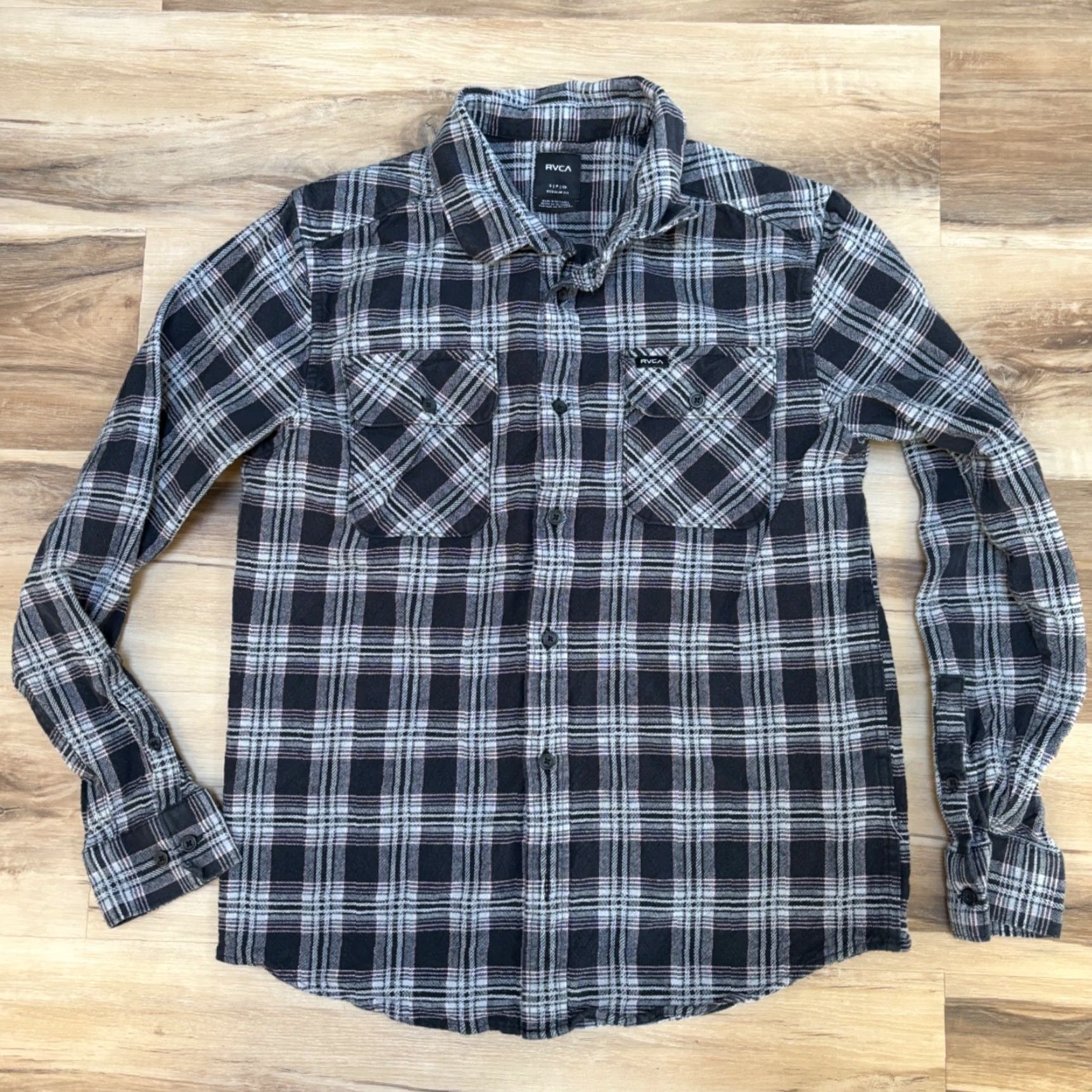 RVCA RVCA Shirt Mens Small S Flannel Plaid Gray Pink Surf Button Up Cotton Size US S / EU 44-46 / 1 - 2 Thumbnail