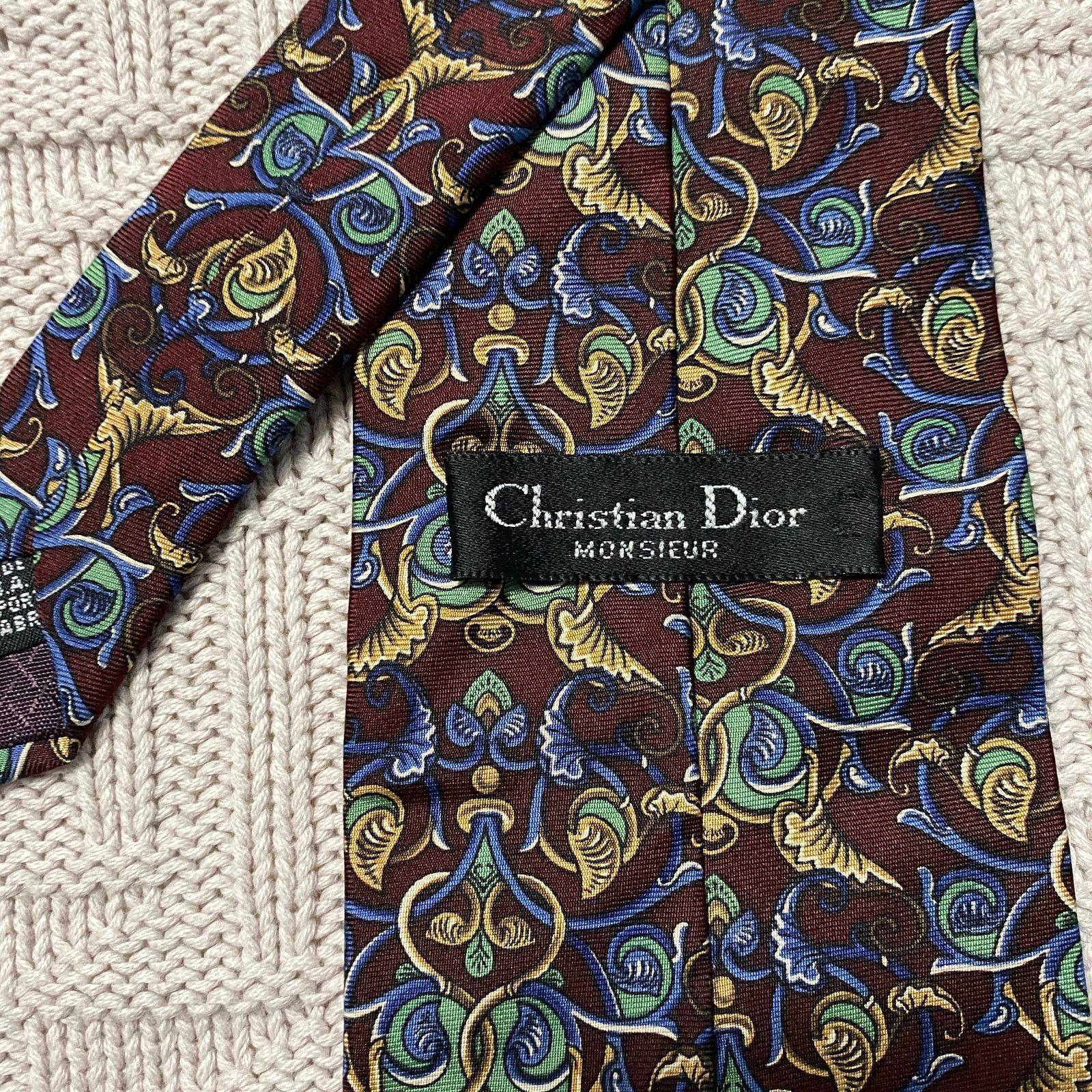 Dior Dior maroon scroll print silk tie Size ONE SIZE - 3 Thumbnail