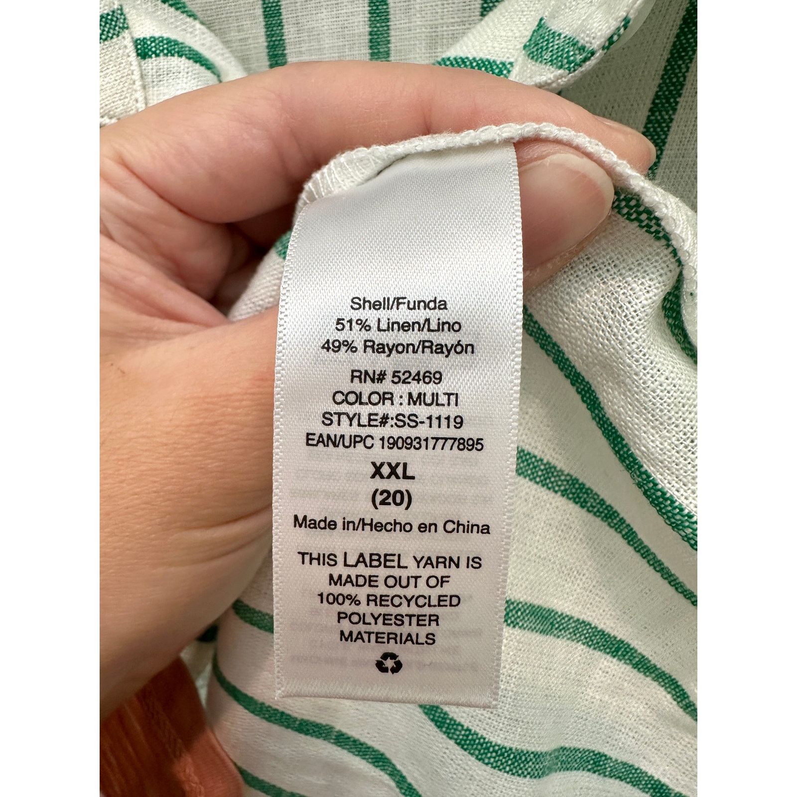 SCOOP SCOOP Green White Striped Linen Button Front Plus Size Top Size XXL / US 16-18 / IT 52-54 - 7 Thumbnail