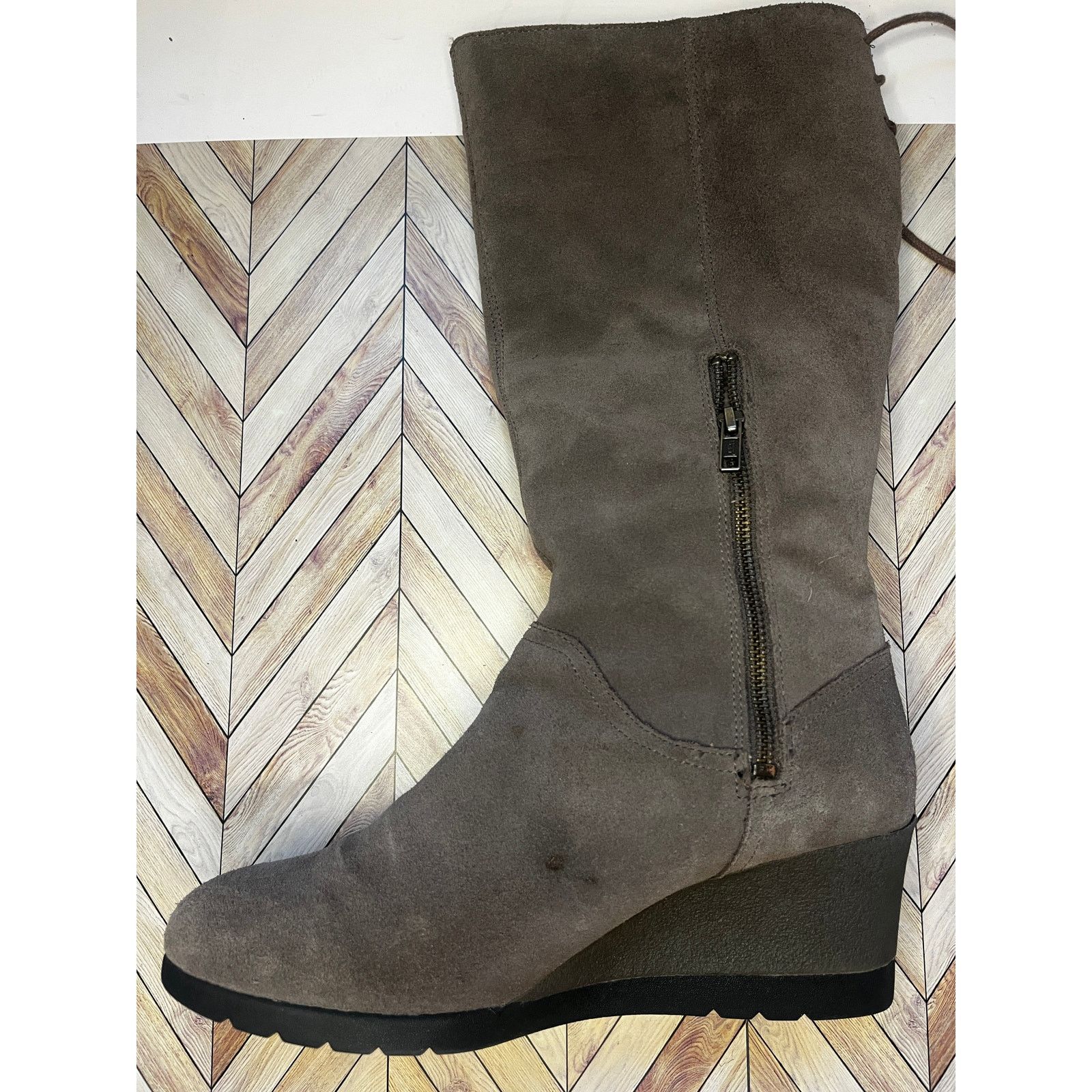 UGG Dawna Waterproof Bow Leather Knee High Wedge Boot Suede