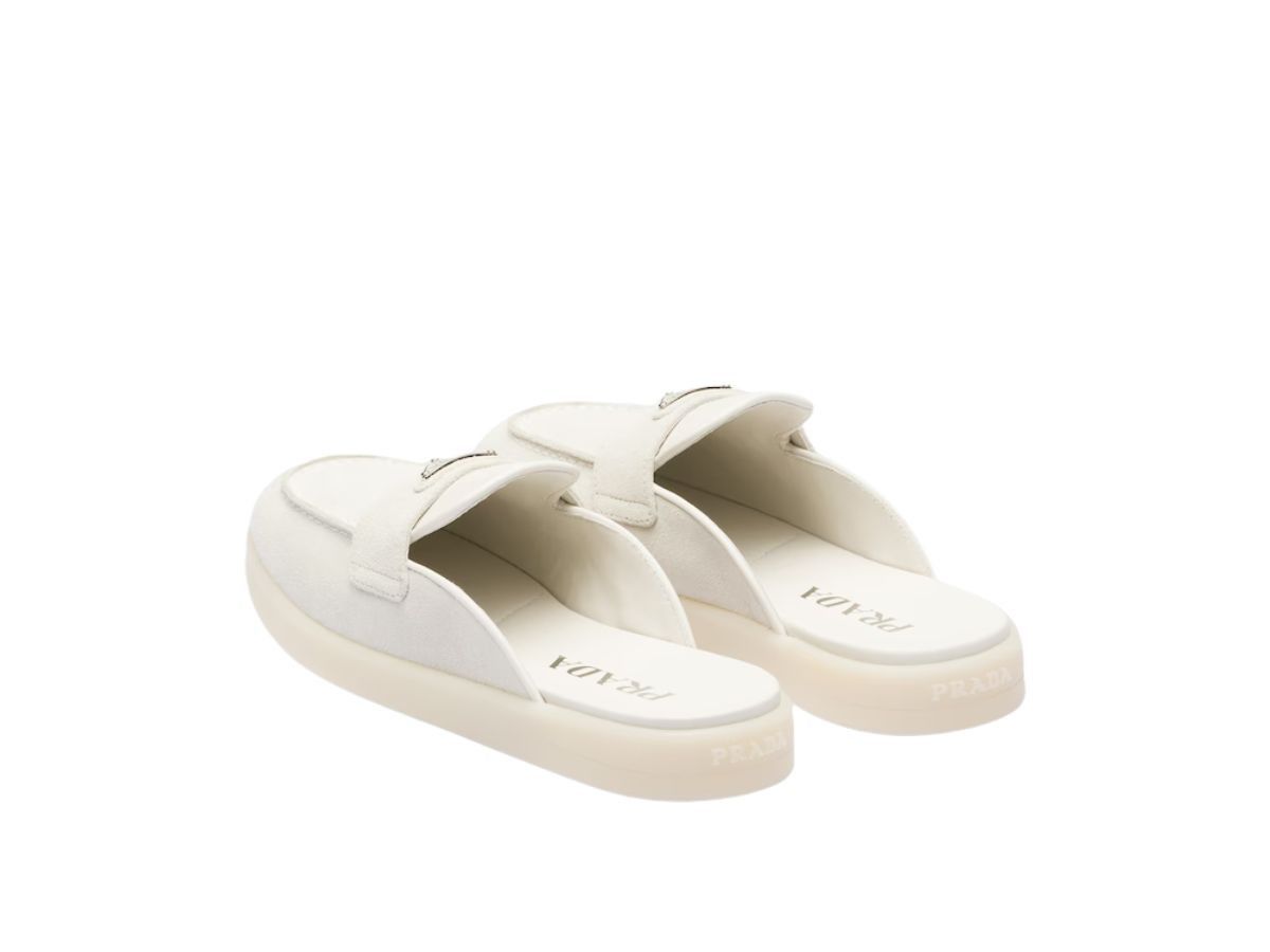 Prada o1B3y1r0426 Suede Mules in Chalk White Size US 11 / IT 41 - 4 Thumbnail