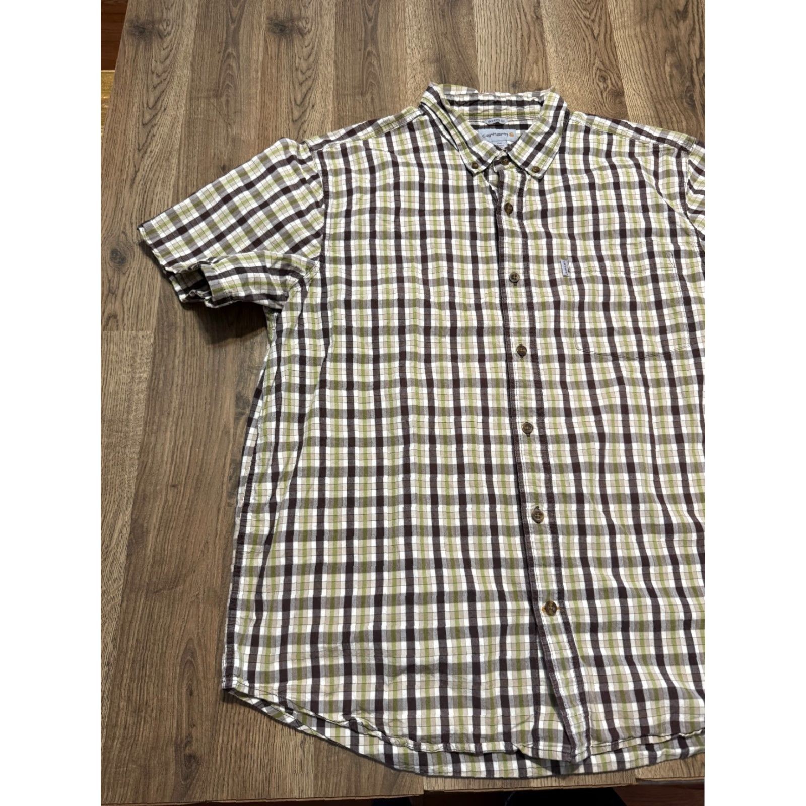 Carhartt Carhartt Shirt Mens 2XL Green Short Sleeve Plaid Pockets Button Up Shirt Size US XXL / EU 58 / 5 - 3 Thumbnail