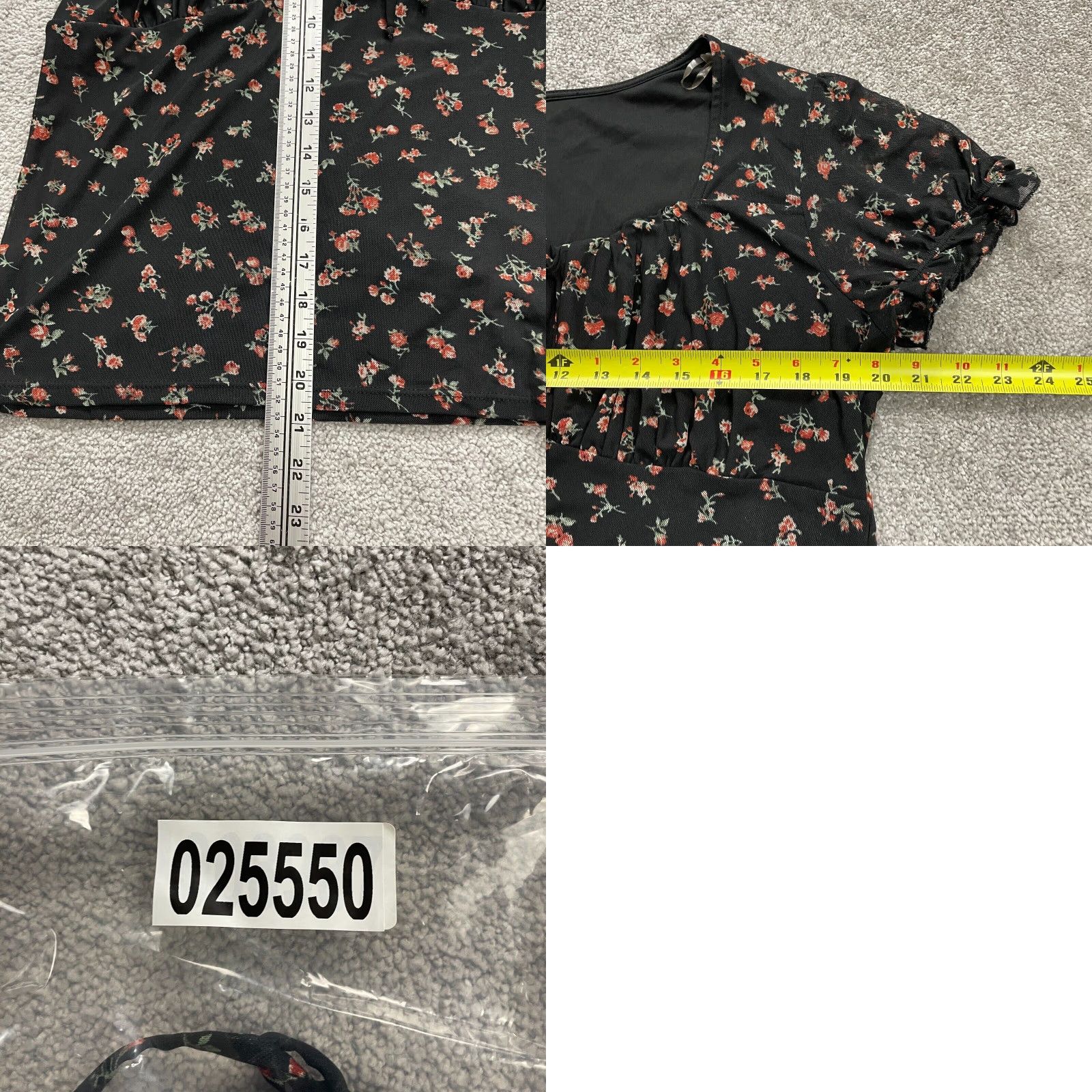 Vintage No Boundaries Shirt Womens 3XL Black Floral Short Sleeve Sweetheart Size XXL / US 16-18 / IT 52-54 - 8 Thumbnail