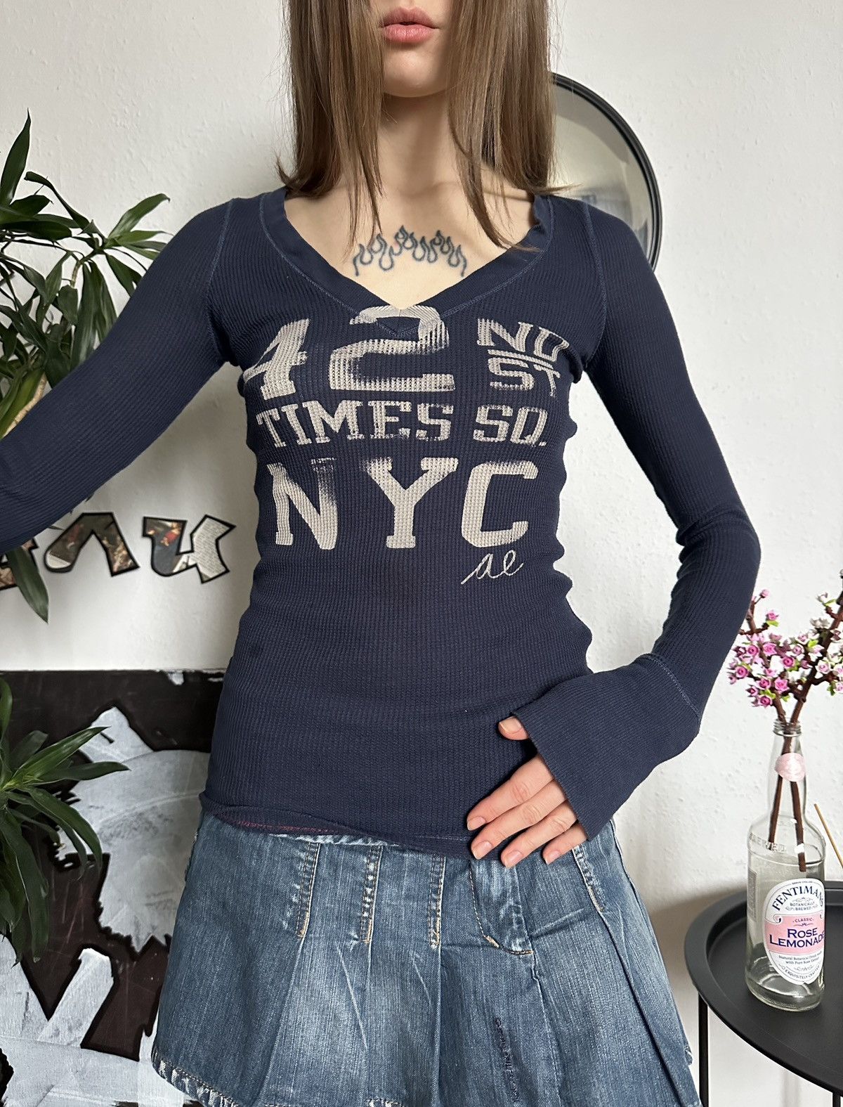 American Eagle Outfitters × Vintage 2000s American Eagle Waffle Sheath Skinny Long Sleeve Top Size XS / US 0-2 / IT 36-38 - 3 Thumbnail