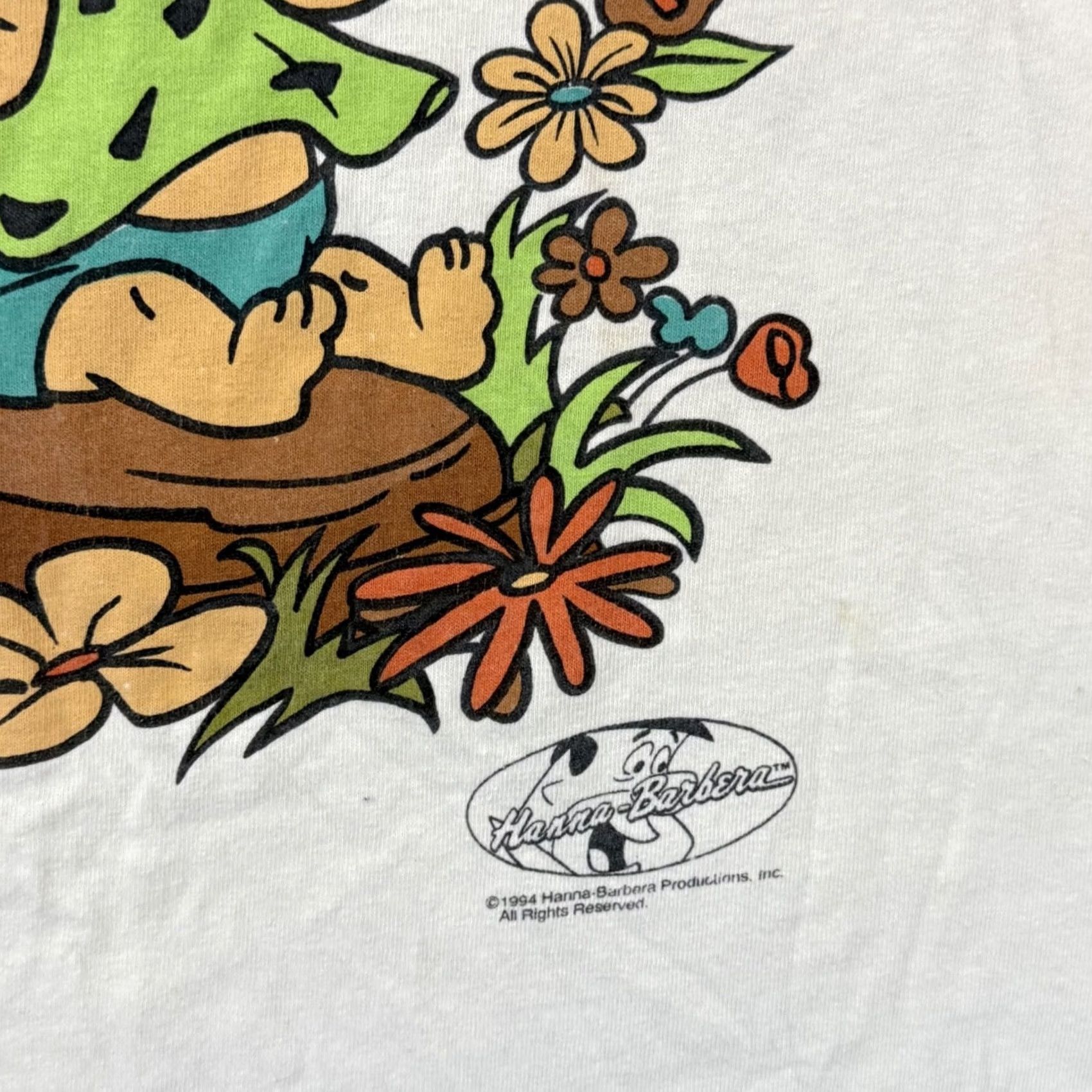 Delta VINTAGE Delta Pro Weight Shirt Mens Large White Pebbles Bam Bam 90s Flinstones Cartoon Graphic Print Short Sleeve Size US L / EU 52-54 / 3 - 4 Thumbnail