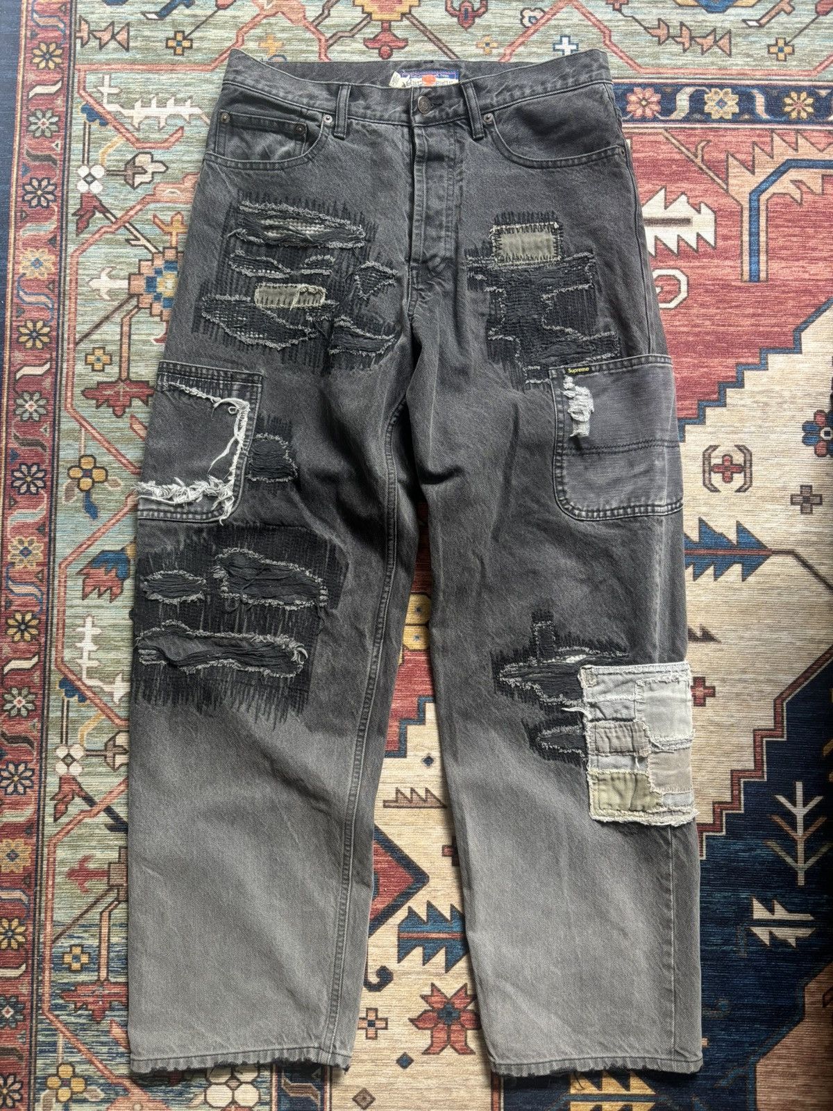 Supreme®/blackmeans Loose Fit Jean Supreme blackmeans Mended Loose Fit Jean (FW23) - $398