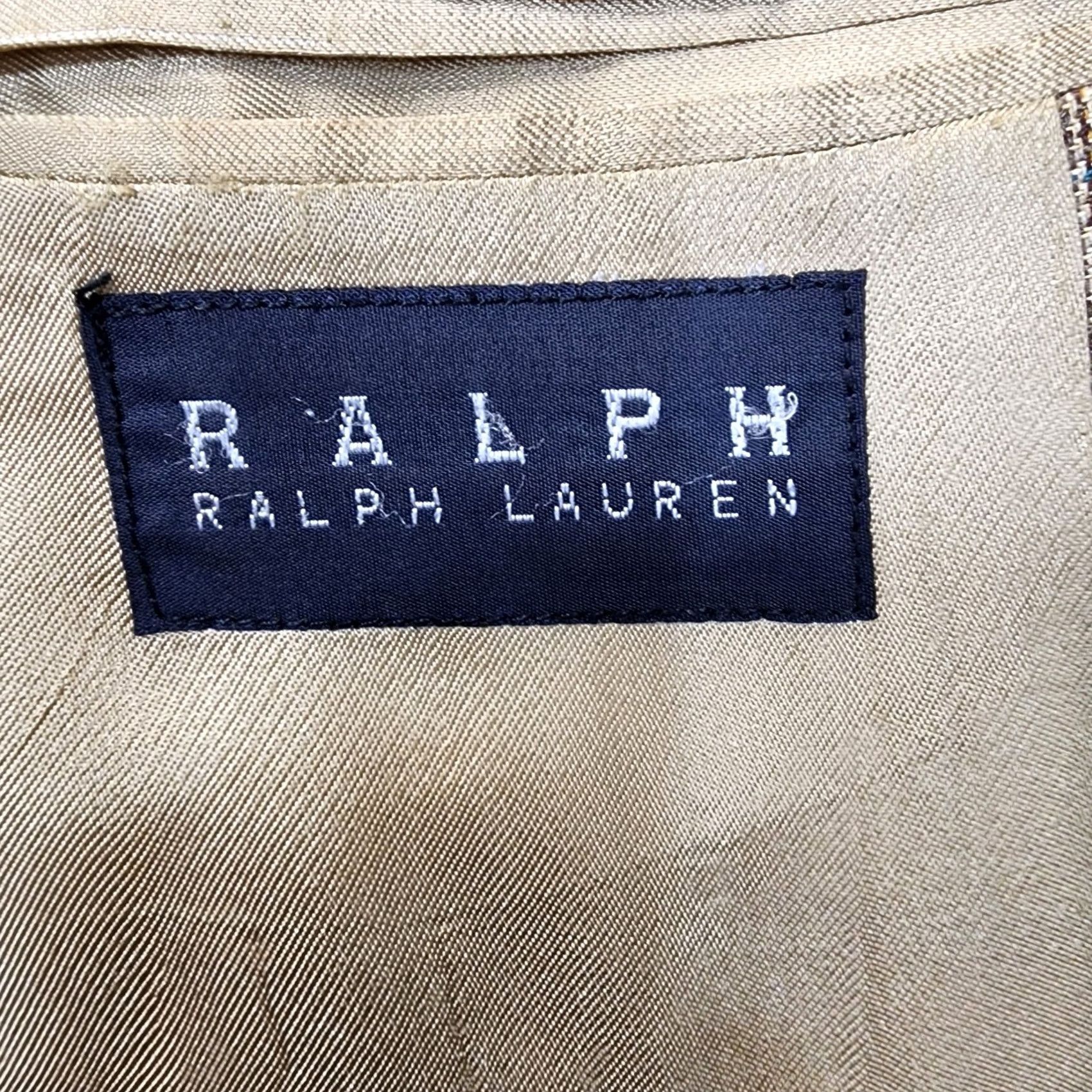 Vintage Ralph Lauren Mens Sport Coat 44L Tan Houndstooth Plaid Silk Wool Notch Lapel Jacket 2 Piece Size US S / EU 44-46 / 1 - 3 Thumbnail