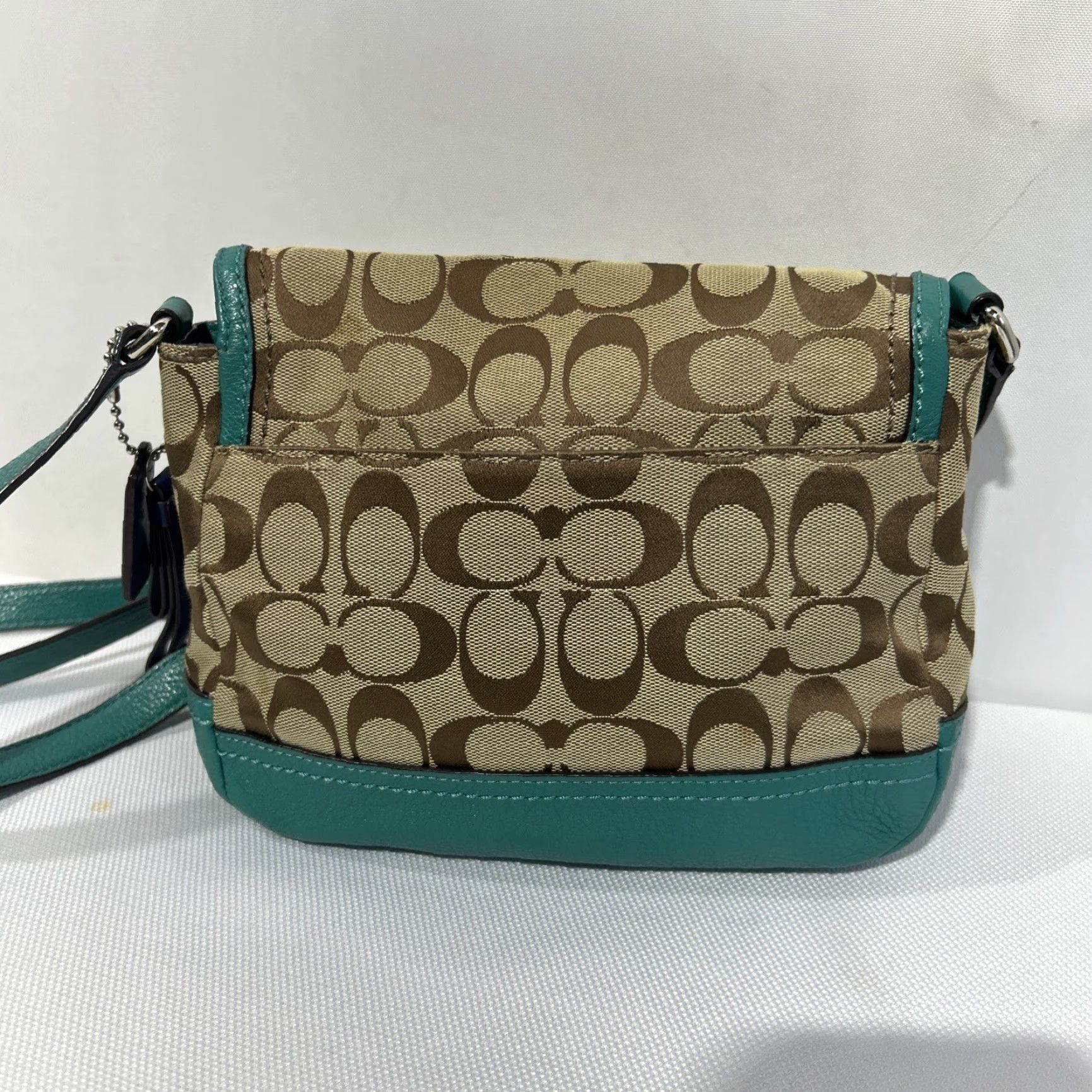 Coach Coach Signature Brown Green Canvas Messenger Bag Crossbody, Small, Women, F23286 Size ONE SIZE - 4 Thumbnail