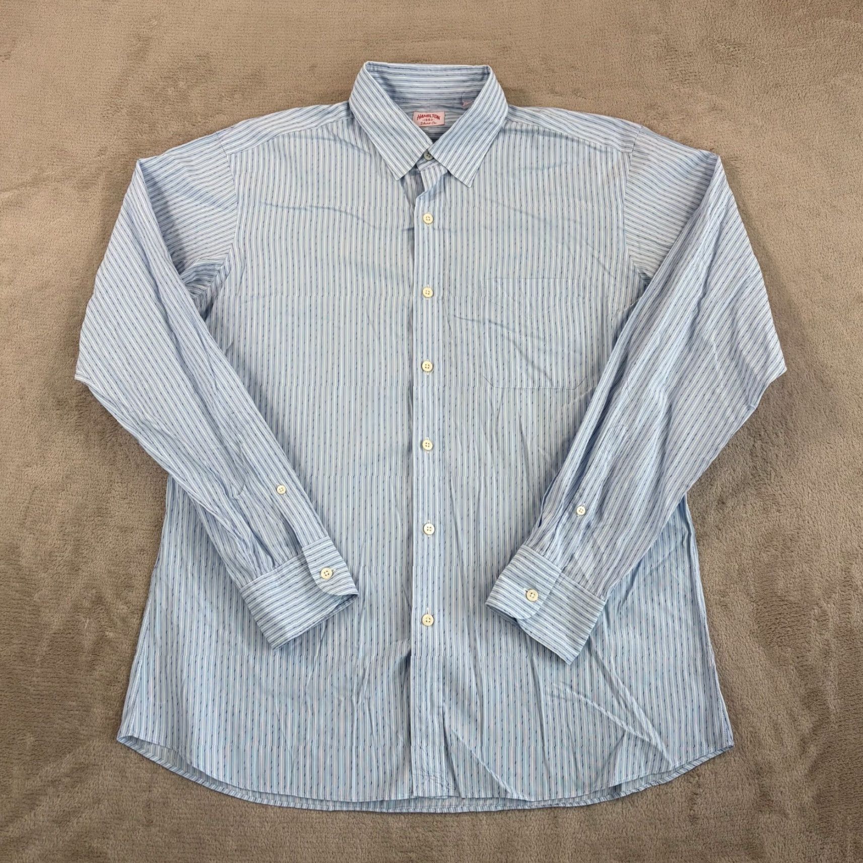 Hamilton Hamilton Co. 1883 Shirt Men Large Blue Striped Button-Up with Mother of Pearl Buttons USA Made Size US L / EU 52-54 / 3 - 3 Thumbnail