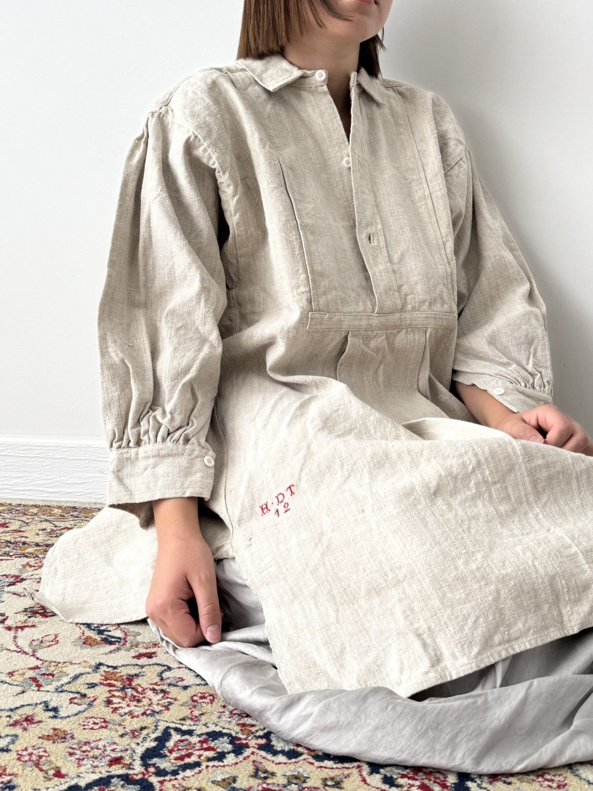 Japanese Brand ≈1880s Antique French Peasant Work Linen Smock Shirt Size US M / EU 48-50 / 2 - 3 Thumbnail