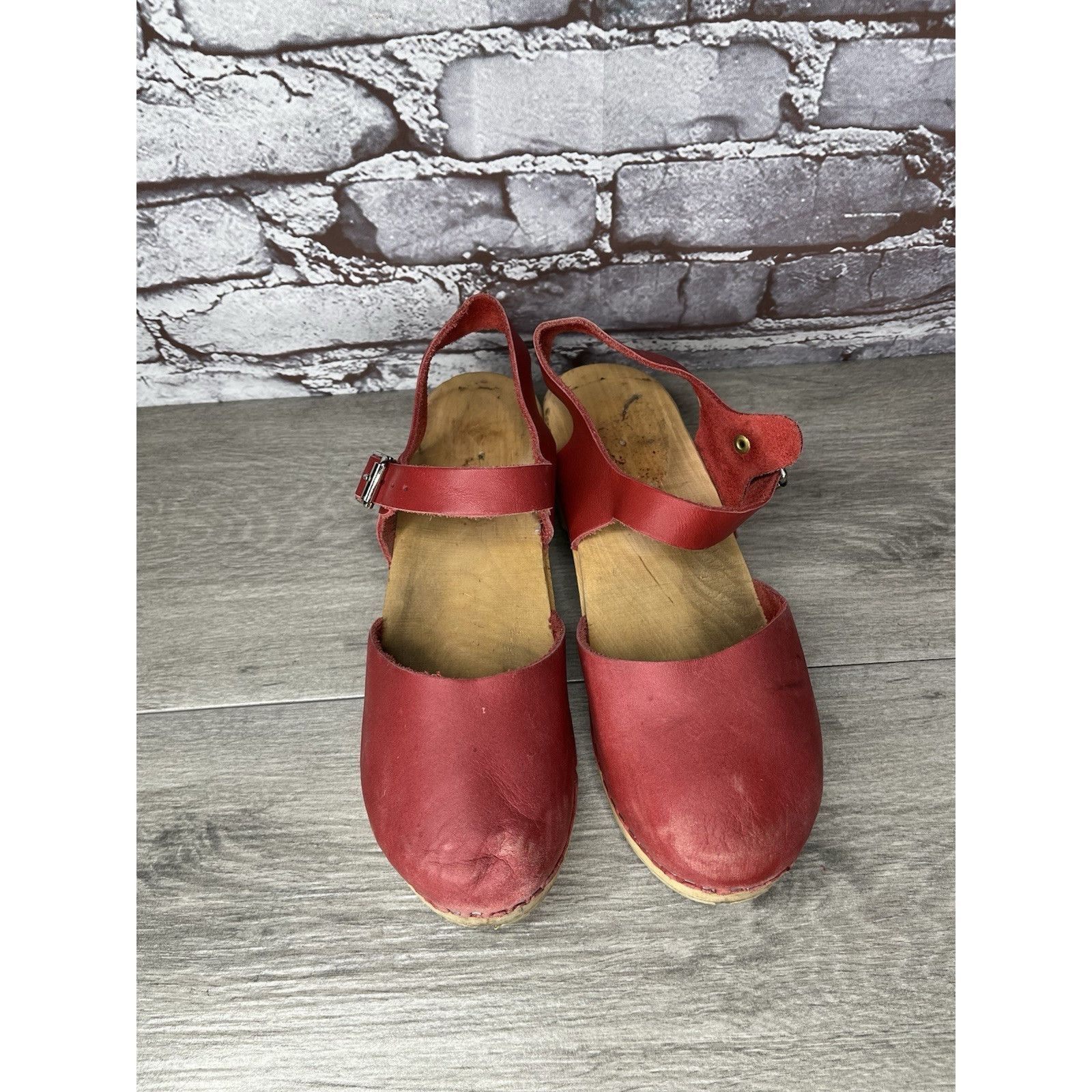 Warren Lotas Lotta's Stockholm T-bar Highwood Red Leather Clogs Nubuck Wo Size US 10.5 / IT 40.5 - 4 Thumbnail