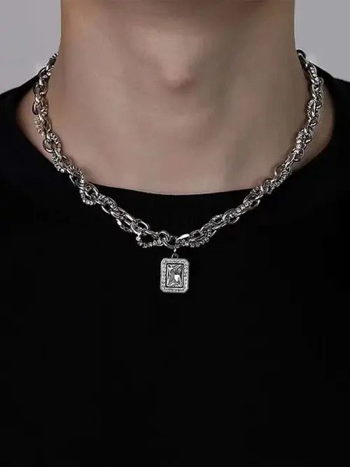 Jewelry Retro Punk Vintage Silver Chain Minimal Rhinestone Necklace Size ONE SIZE - 4 Thumbnail