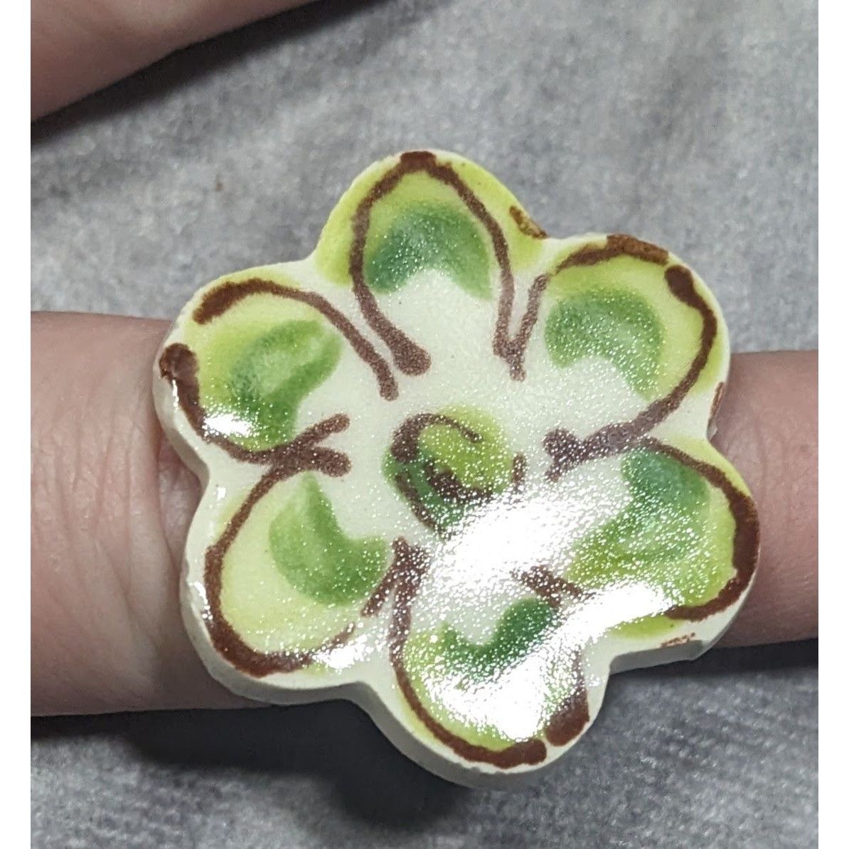 Other Vintage Retro Handmade Ceramic Green Floral Adjustable Ring Size ONE SIZE - 11 Thumbnail