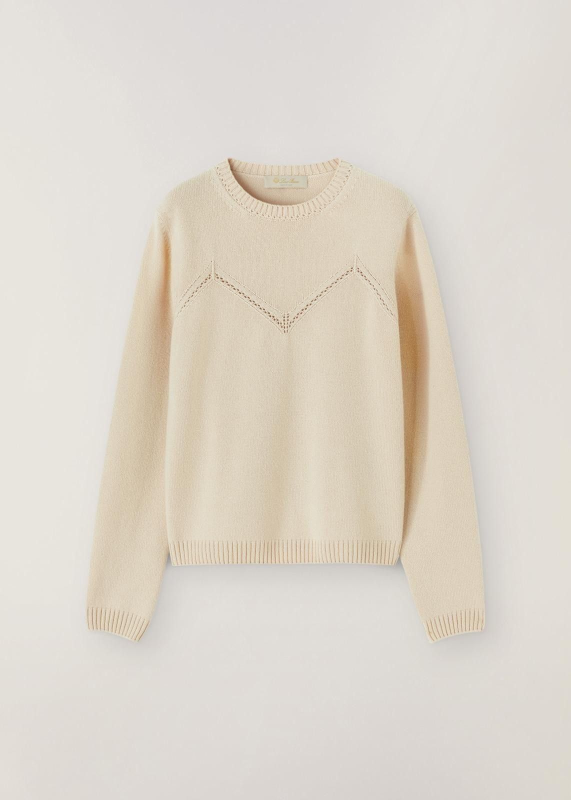 Loro Piana o1srvl11e1024 Cocooning Crewneck Fine Ajour Sweater in Cream Size M / US 6-8 / IT 42-44 - 1 Thumbnail