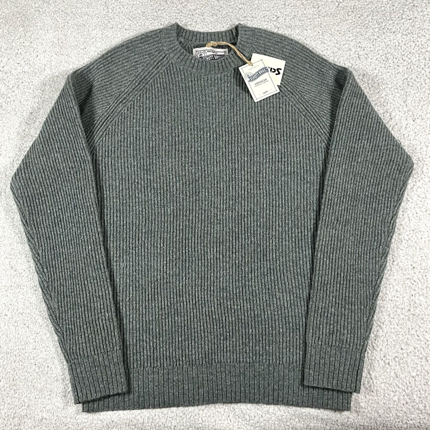Schott Schott NYC Mens Wool Ribbed Knit Sweater Pullover Crew Neck S Green Winter Fall Classic Army Outdoor Preppy Size US S / EU 44-46 / 1 - 2 Thumbnail