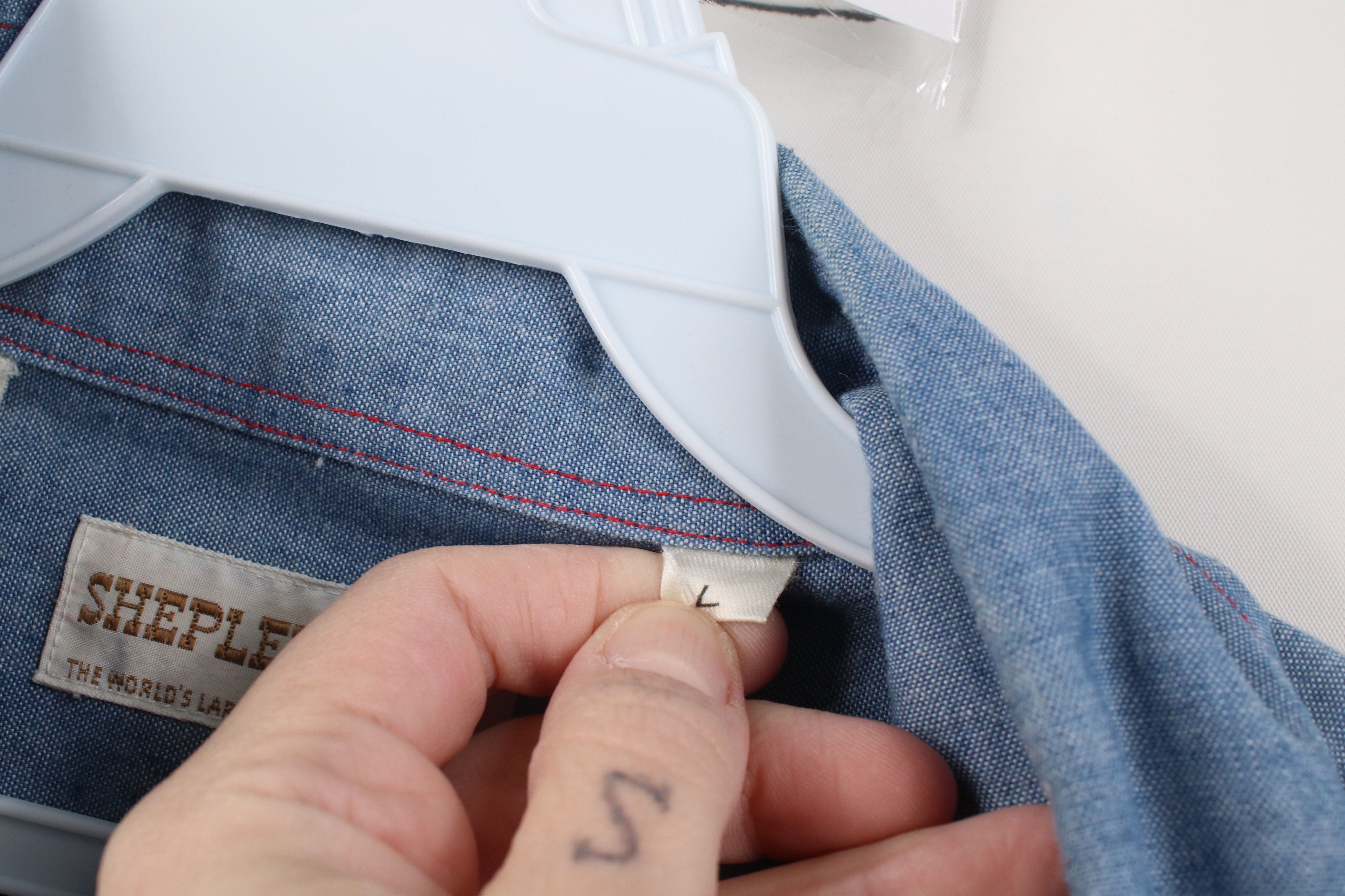 Vintage Vintage 70s Streetwear Chambray Snap Button Shirt Blue Size US L / EU 52-54 / 3 - 10 Thumbnail