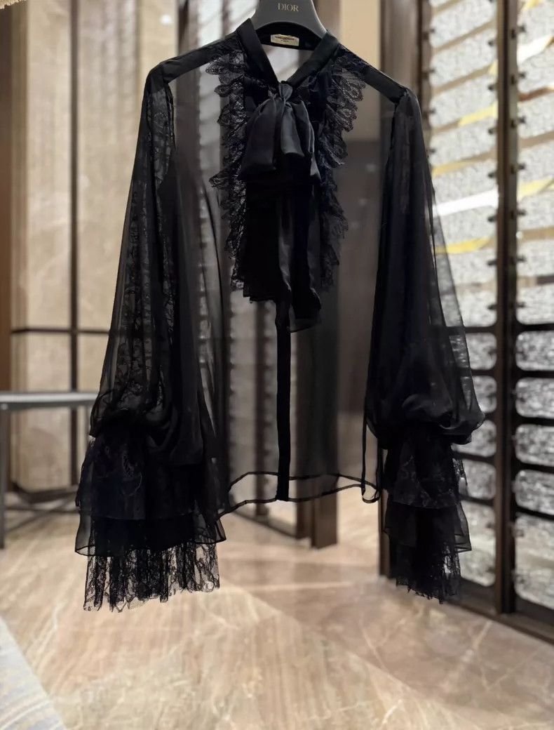 Saint Laurent Paris Saint Laurent Paris Saint Laurent Sheer Black Frill Blouse Size M / US 6-8 / IT 42-44 - 5 Thumbnail