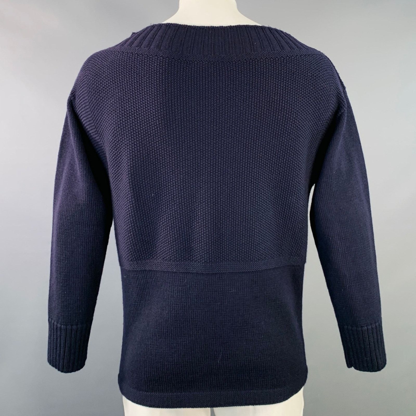 Burberry Prorsum BURBERRY PRORSUM Navy Knit Virgin Wool Scoop Neck Sweater Size US XL / EU 56 / 4 - 4 Thumbnail