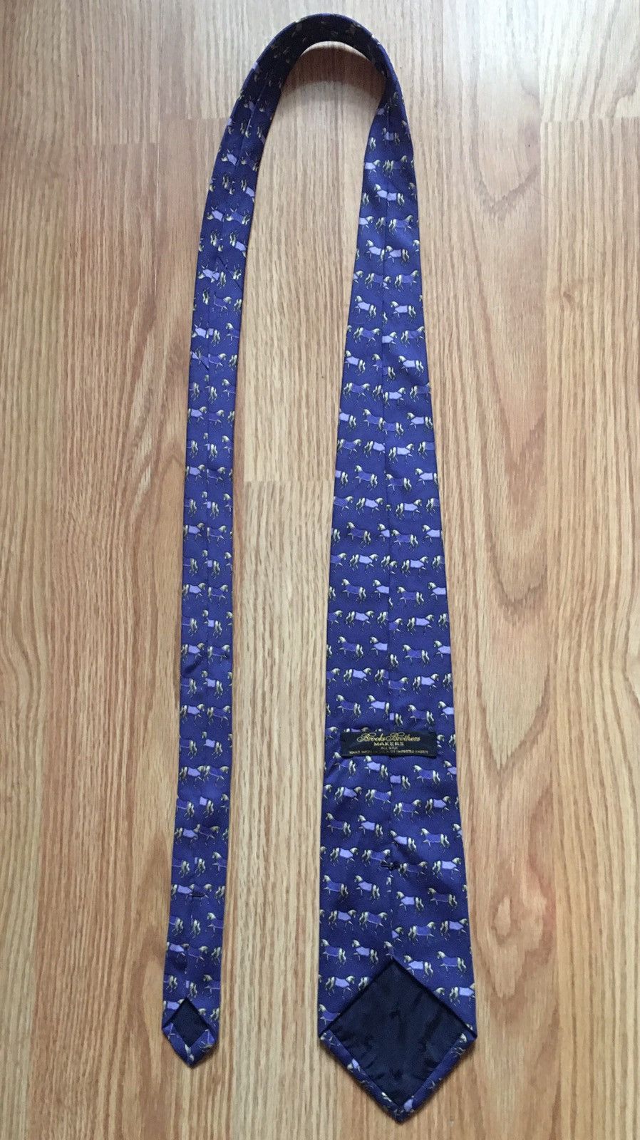Brooks Brothers × Designer Brooks Brothers Designer Horses Print Blue Silk Mens Tie Size ONE SIZE - 8 Thumbnail