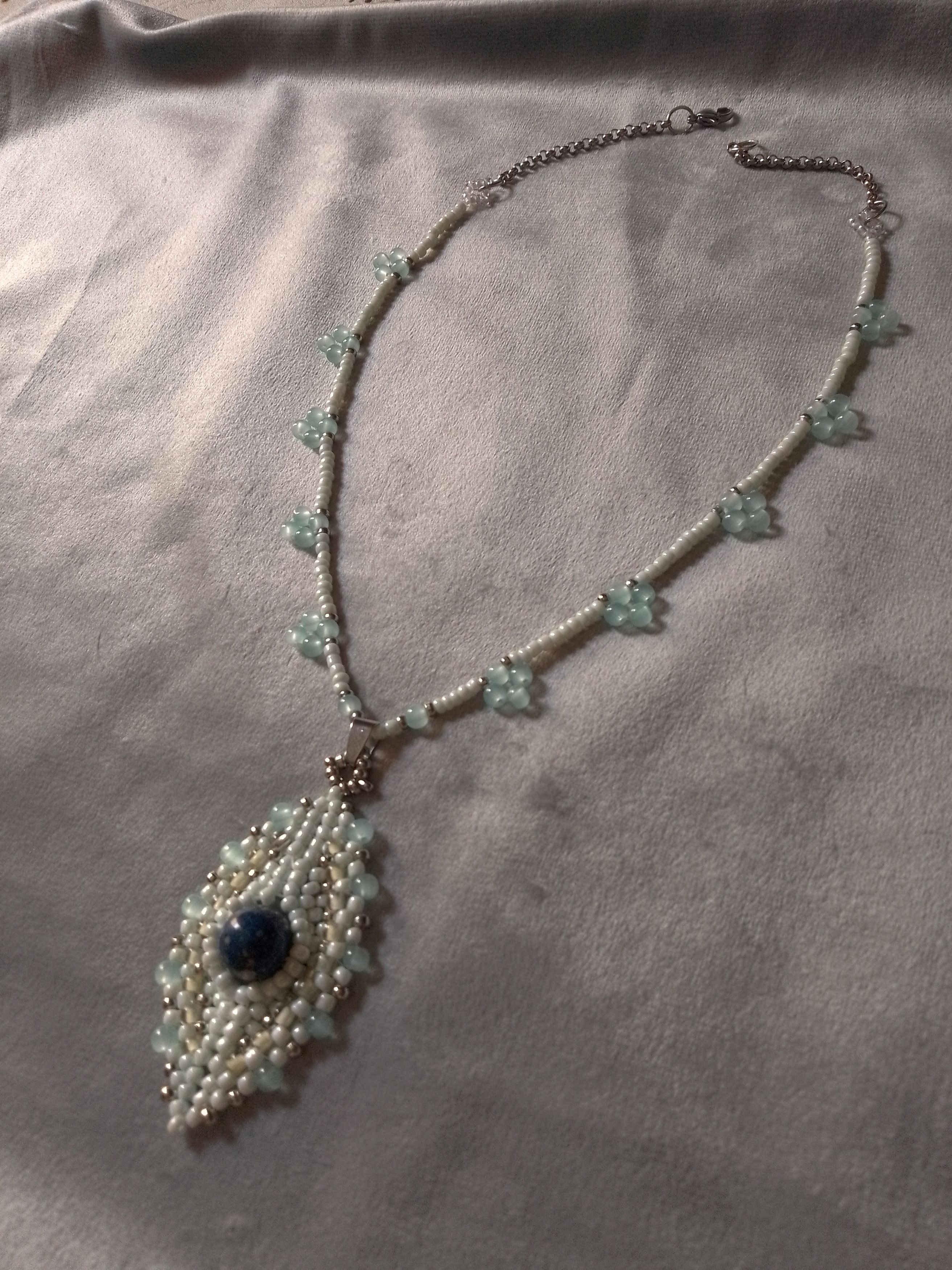 Handmade Necklace Leafy pendant Lapis lazuli gemstones Size ONE SIZE - 4 Thumbnail