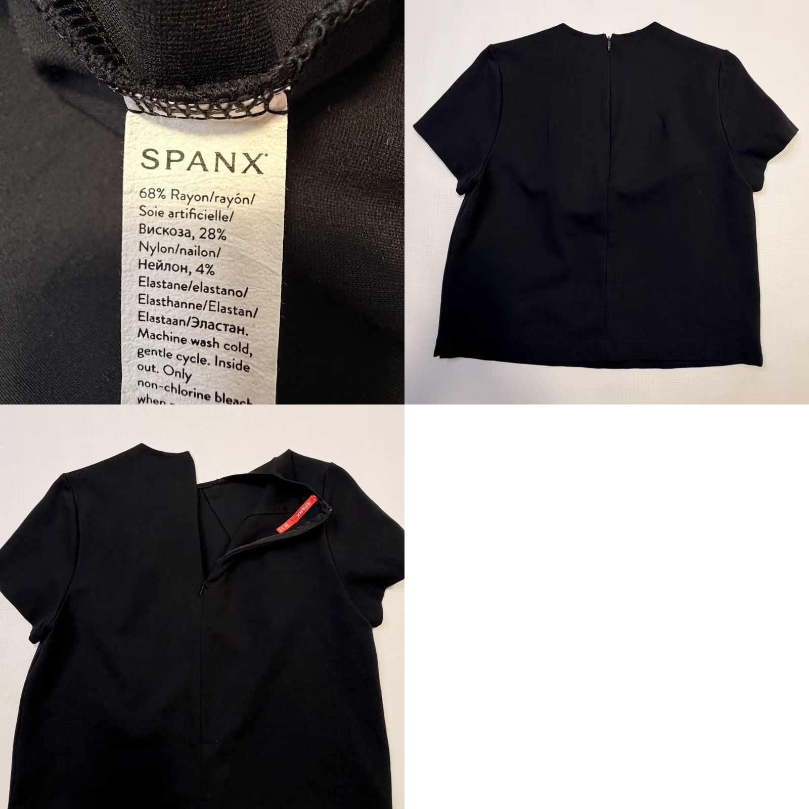 Spanx Spanx Blouse Womens Medium Black Short Sleeve Crew Neck Back Zip Knit Top Size M / US 6-8 / IT 42-44 - 8 Thumbnail