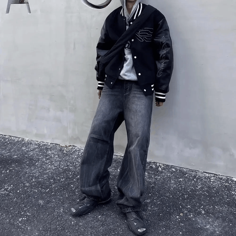 Japanese Brand × Vintage Dark Grey Washed Damage Baggy jeans y2k streetwear Size US 34 / EU 50 - 4 Thumbnail