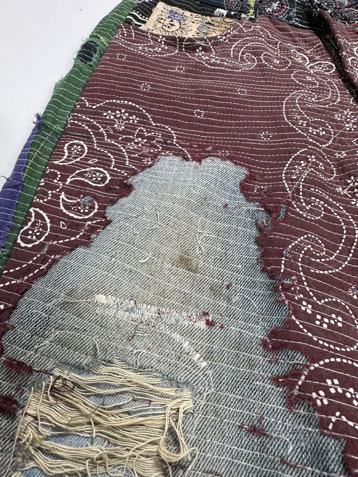 Handmade Custom Made Distressed Paisley Patchwork Boro Jeans pants Size US 30 / EU 46 - 6 Thumbnail