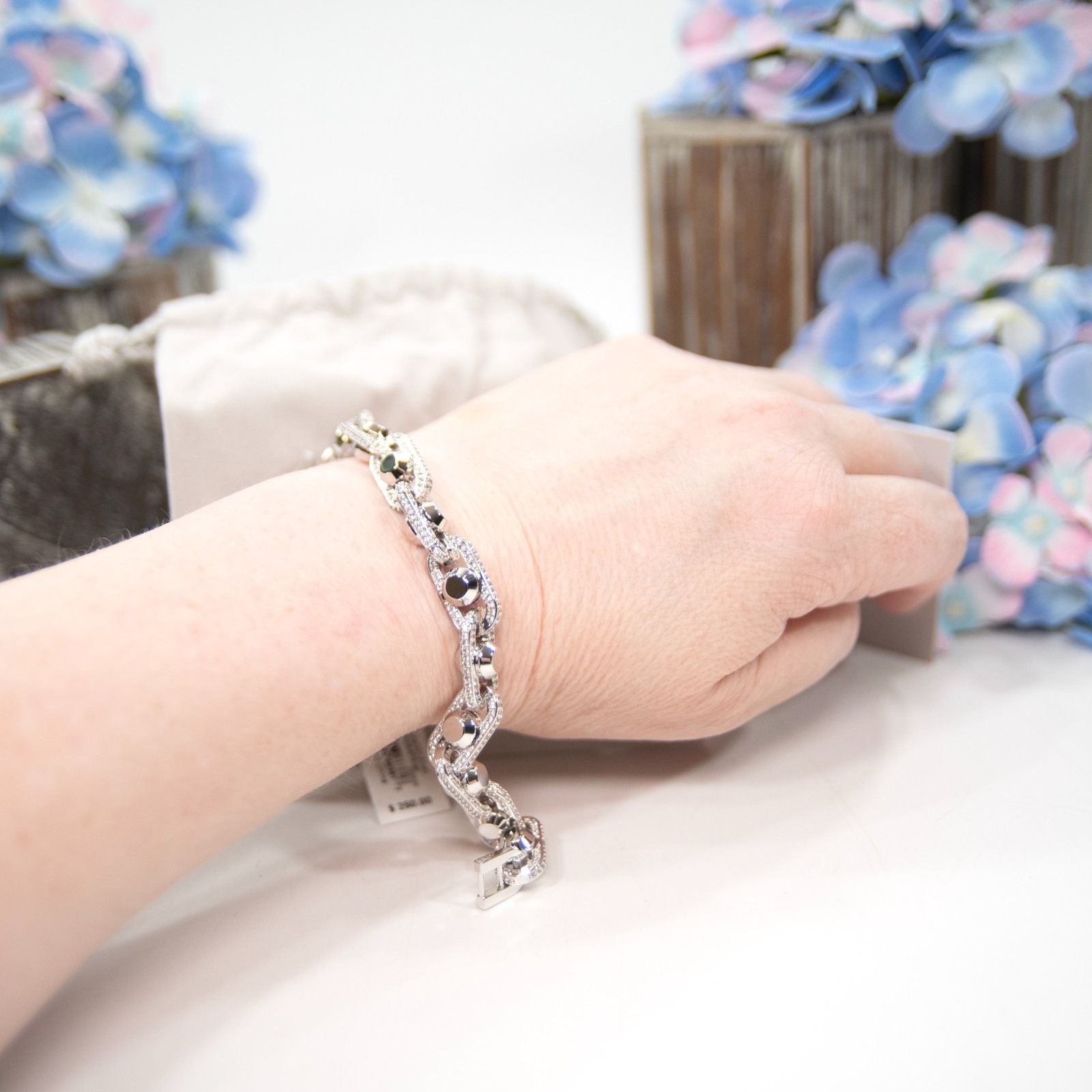 Michael Kors Michael Kors Astor Pave CZ Crystal Silver Plated Chain Brace Size ONE SIZE - 1 Thumbnail