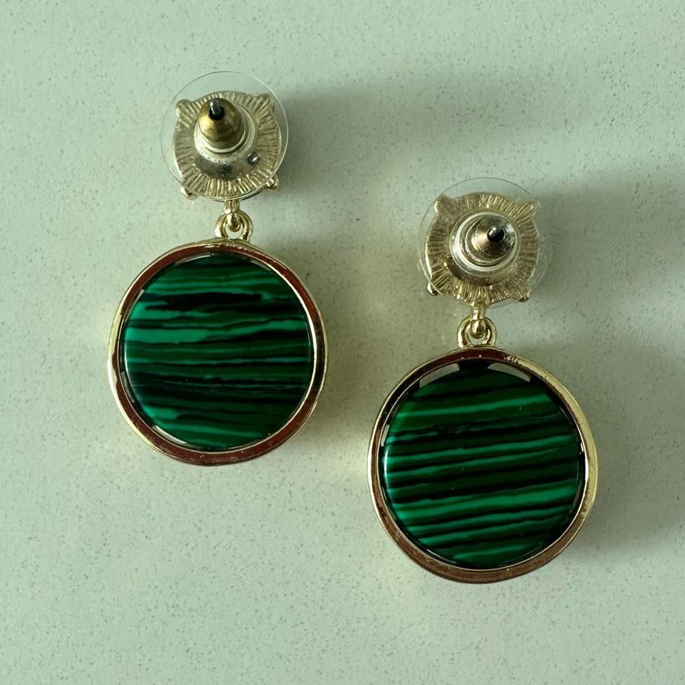 Designer Everri Green Malachite Dalmatian Jasper Round Drop Earrings Size ONE SIZE - 3 Thumbnail