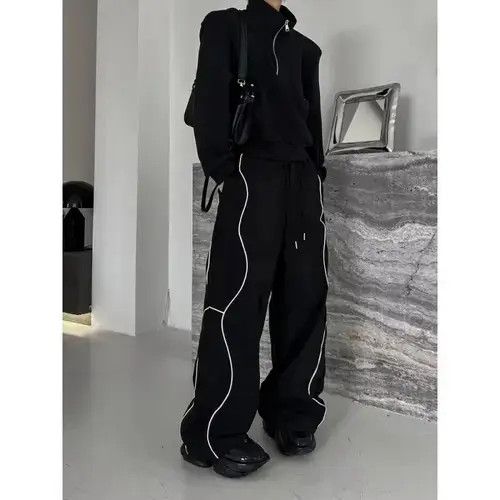 Jean Black Stripe Loose Wide Leg Sweatpants Size US 30 / EU 46 - 4 Thumbnail