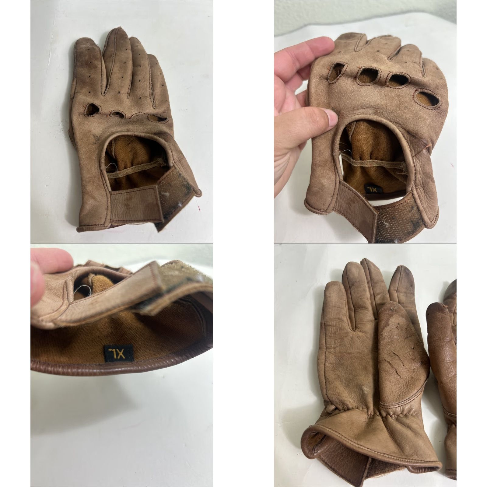 Vintage Gladiator Driving Gloves Women XL Brown Leather Distressed Sports Glove Size ONE SIZE - 8 Thumbnail