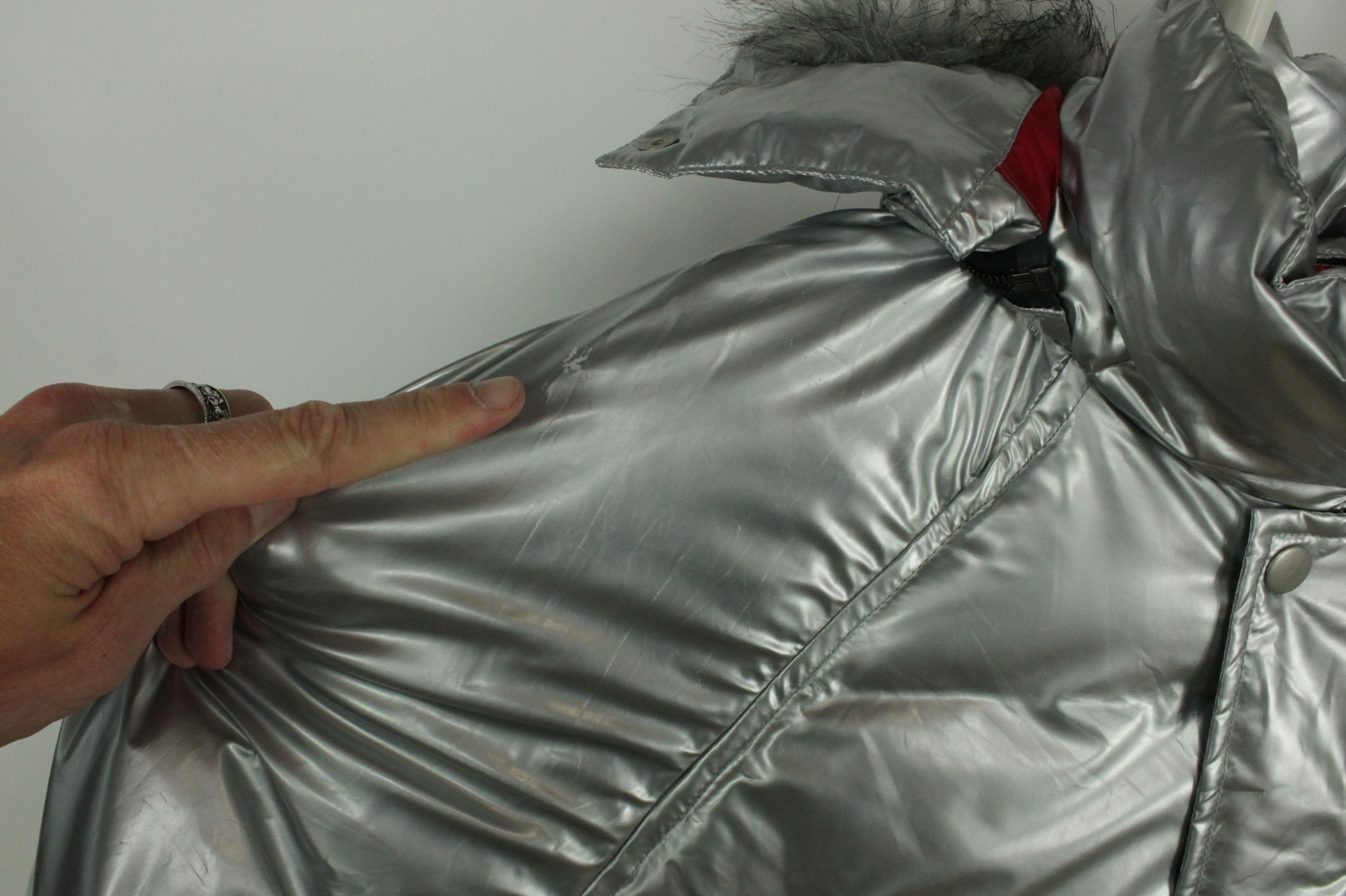 Omega Silver Puffer Winter Parka Hooded Down Jacket Men's
