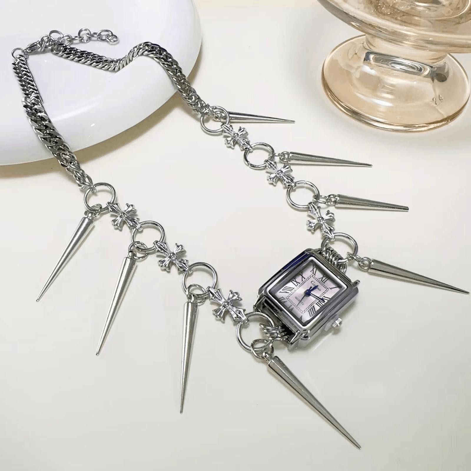 Jewelry Watch Decor Spike Choker Necklace Size ONE SIZE - 4 Thumbnail